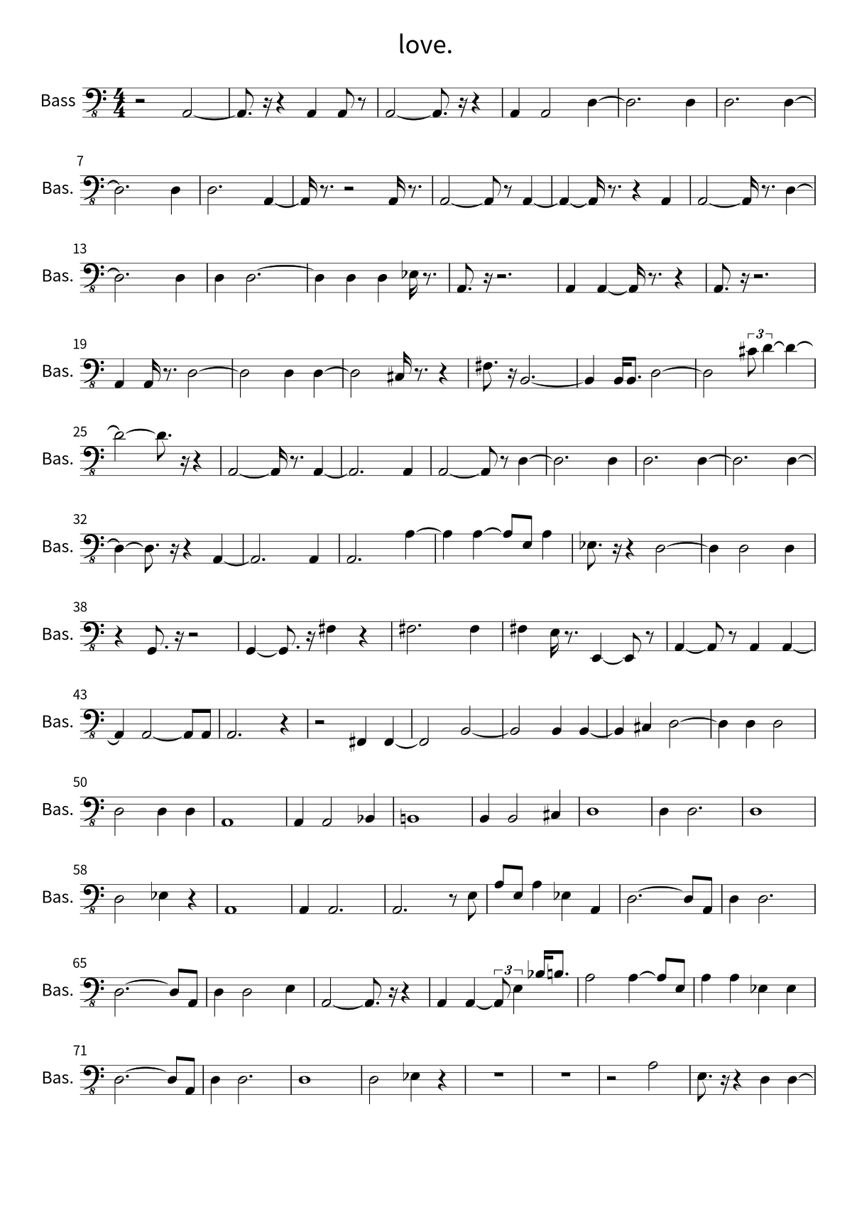 Primera página de la partitura de bajo de love. de wave to earth