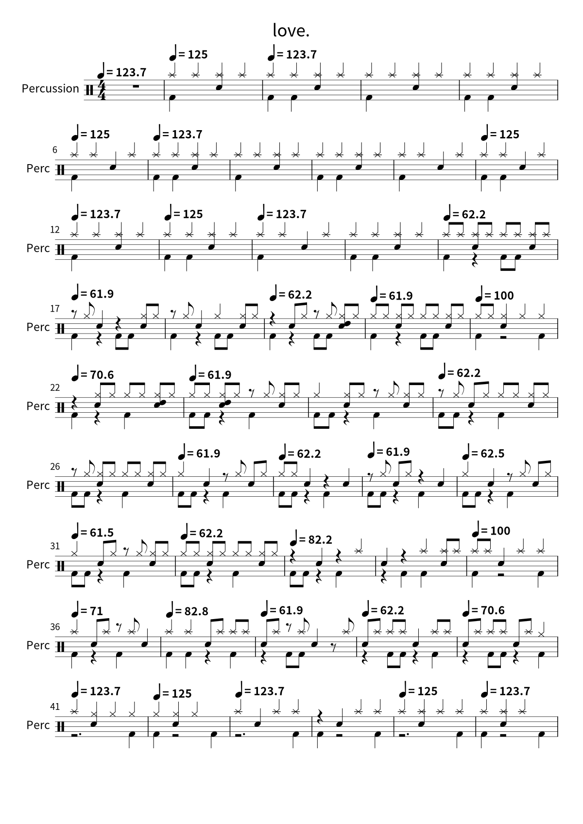 Primera página de la partitura de batería de love. de wave to earth