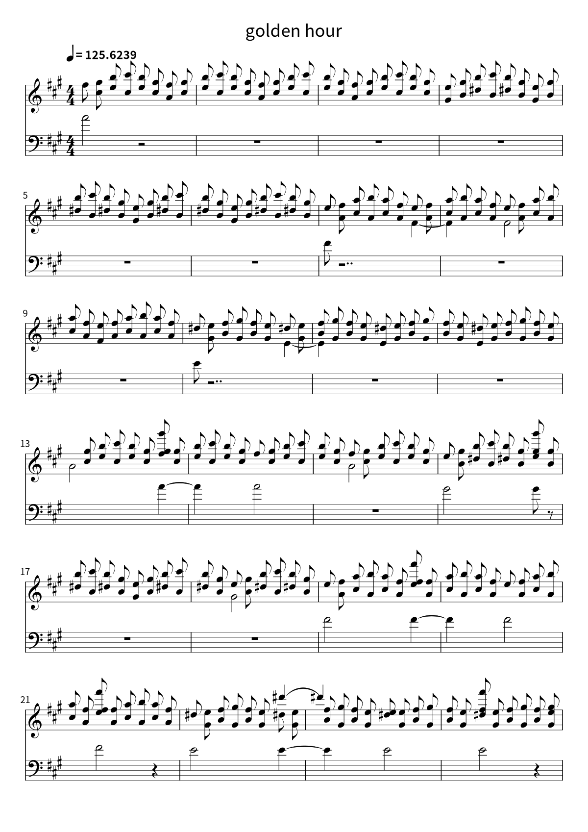 First page of the sheet music for golden hour by JVKE