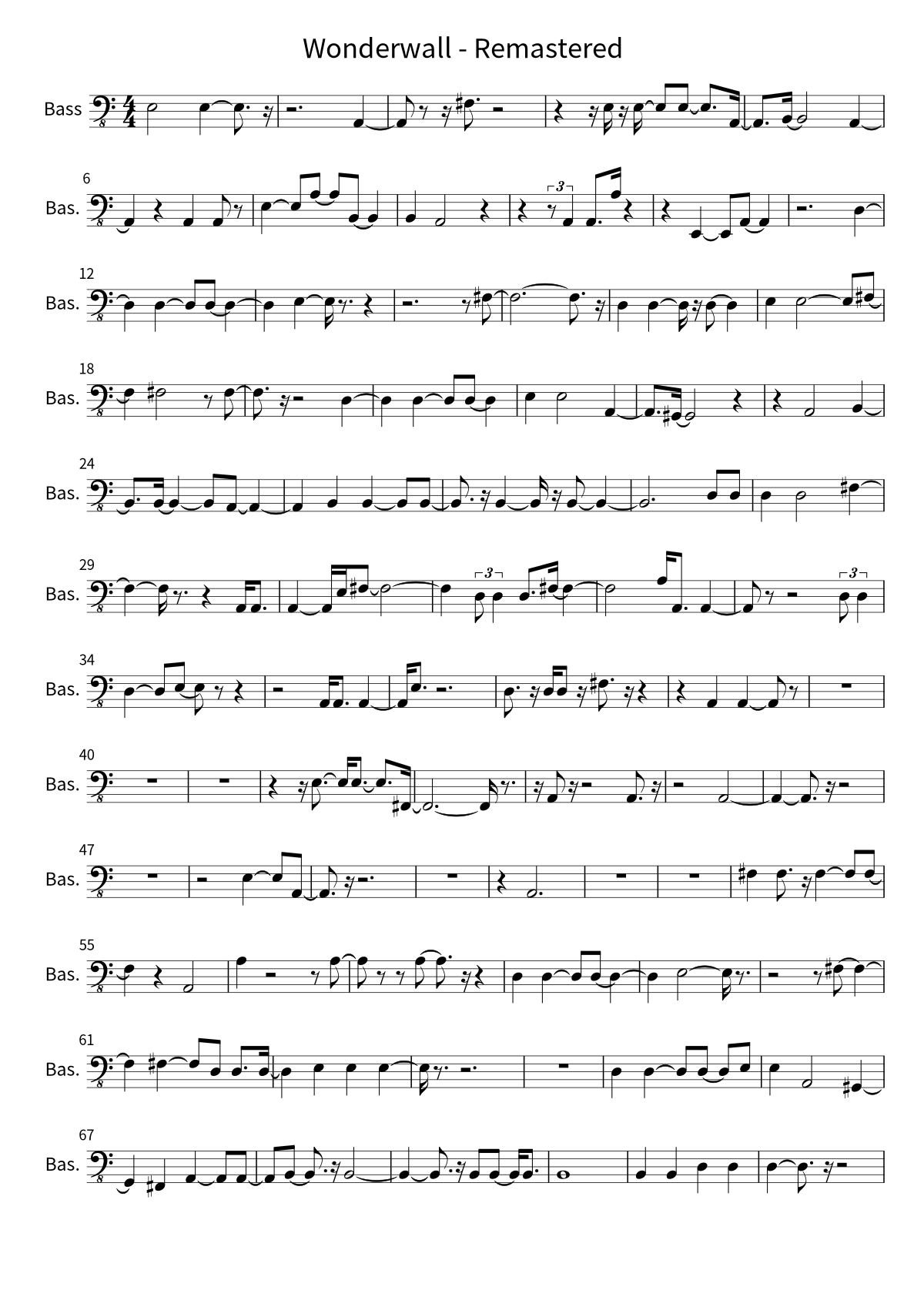 Primera página de la partitura de bajo de Wonderwall - Remastered de Oasis