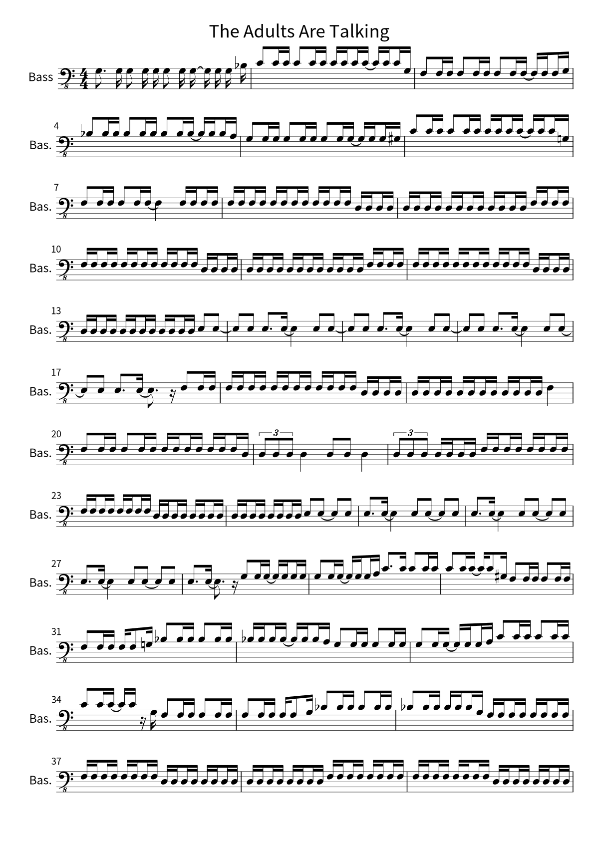 Primera página de la partitura de bajo de The Adults Are Talking de The Strokes