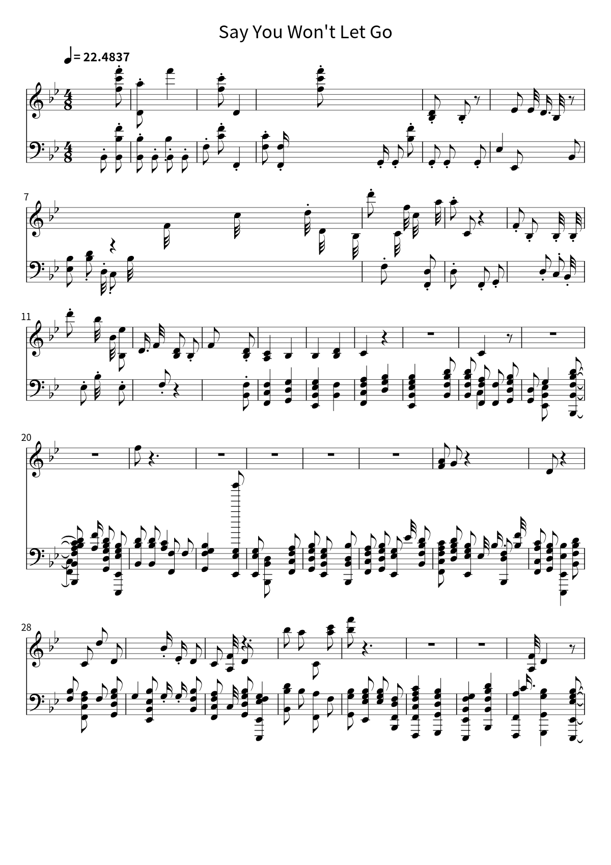 Primeira página da partitura de Say You Won't Let Go, de James Arthur