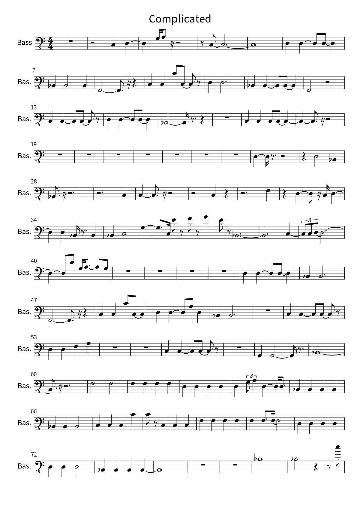 Primera página de la partitura de bajo de Complicated de Avril Lavigne