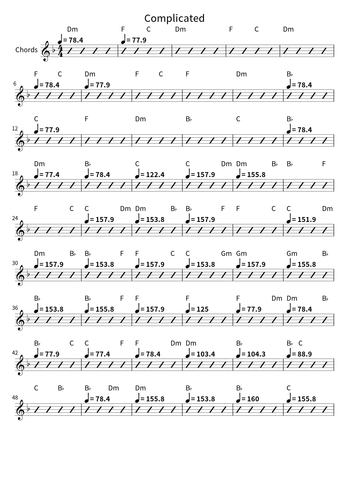 Primera página de la hoja de acordes de Complicated de Avril Lavigne