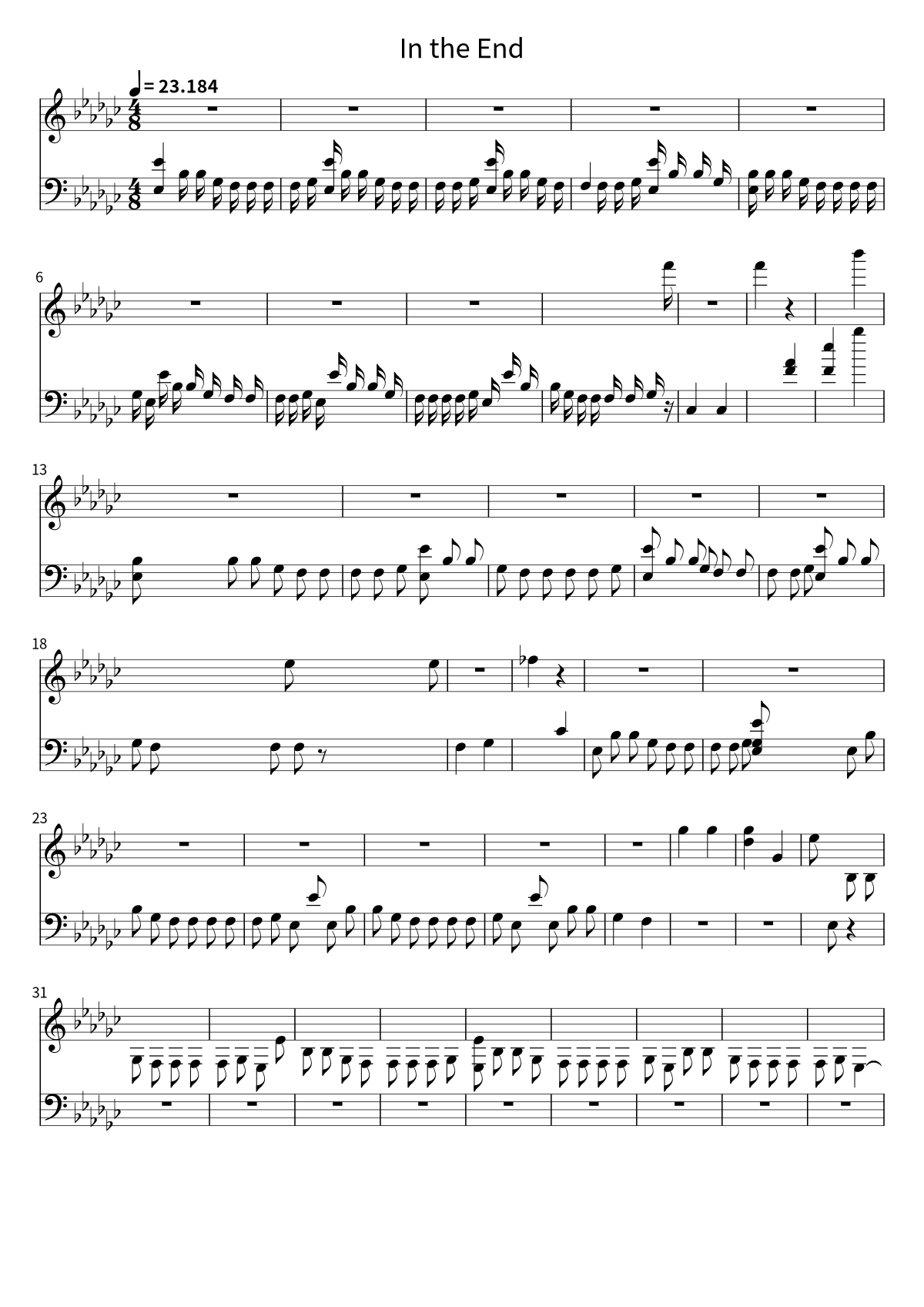First page of the sheet music for In the End by Linkin Park