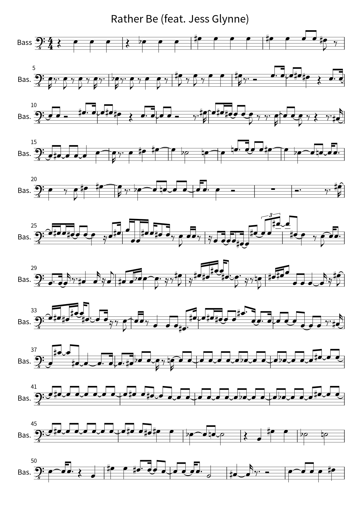 First page of the bass sheet music for Rather Be (feat. Jess Glynne) by Clean Bandit