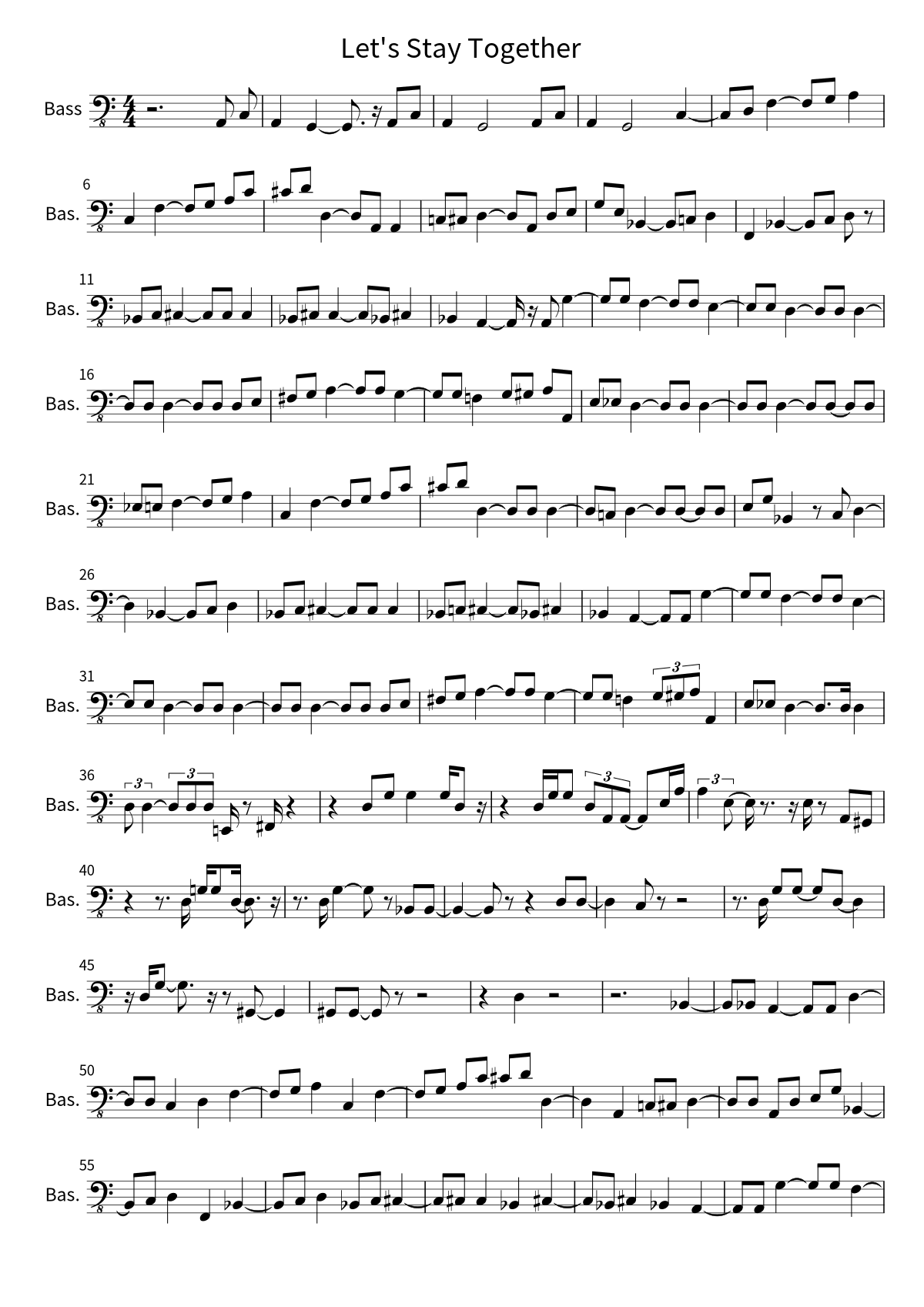First page of the bass sheet music for Let's Stay Together by Al Green