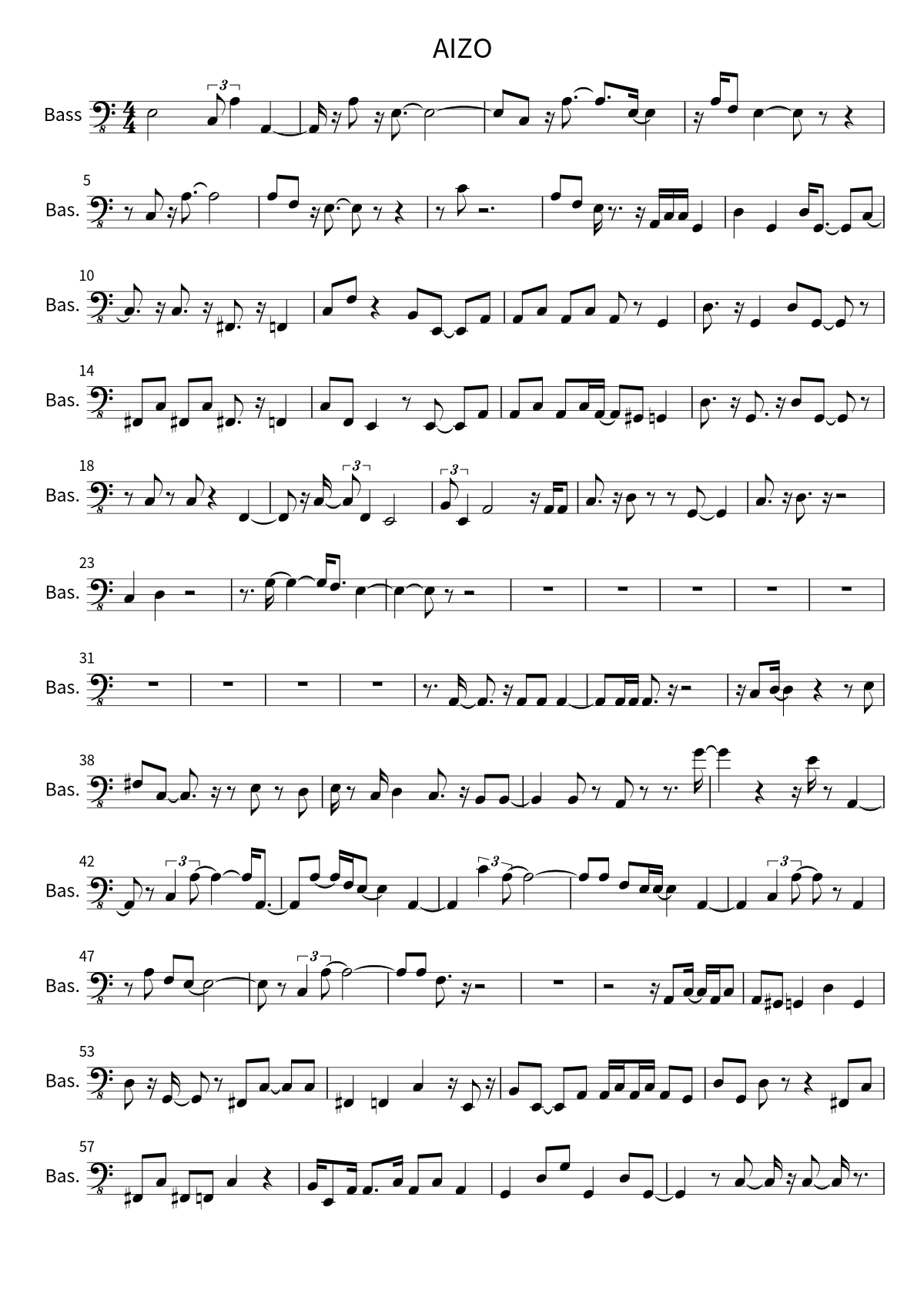 First page of the bass sheet music for AIZO by King Gnu