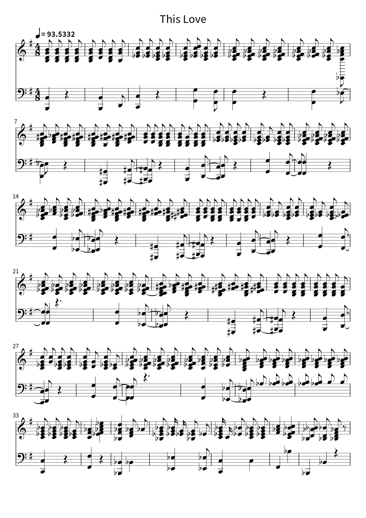First page of the sheet music for This Love by Maroon 5
