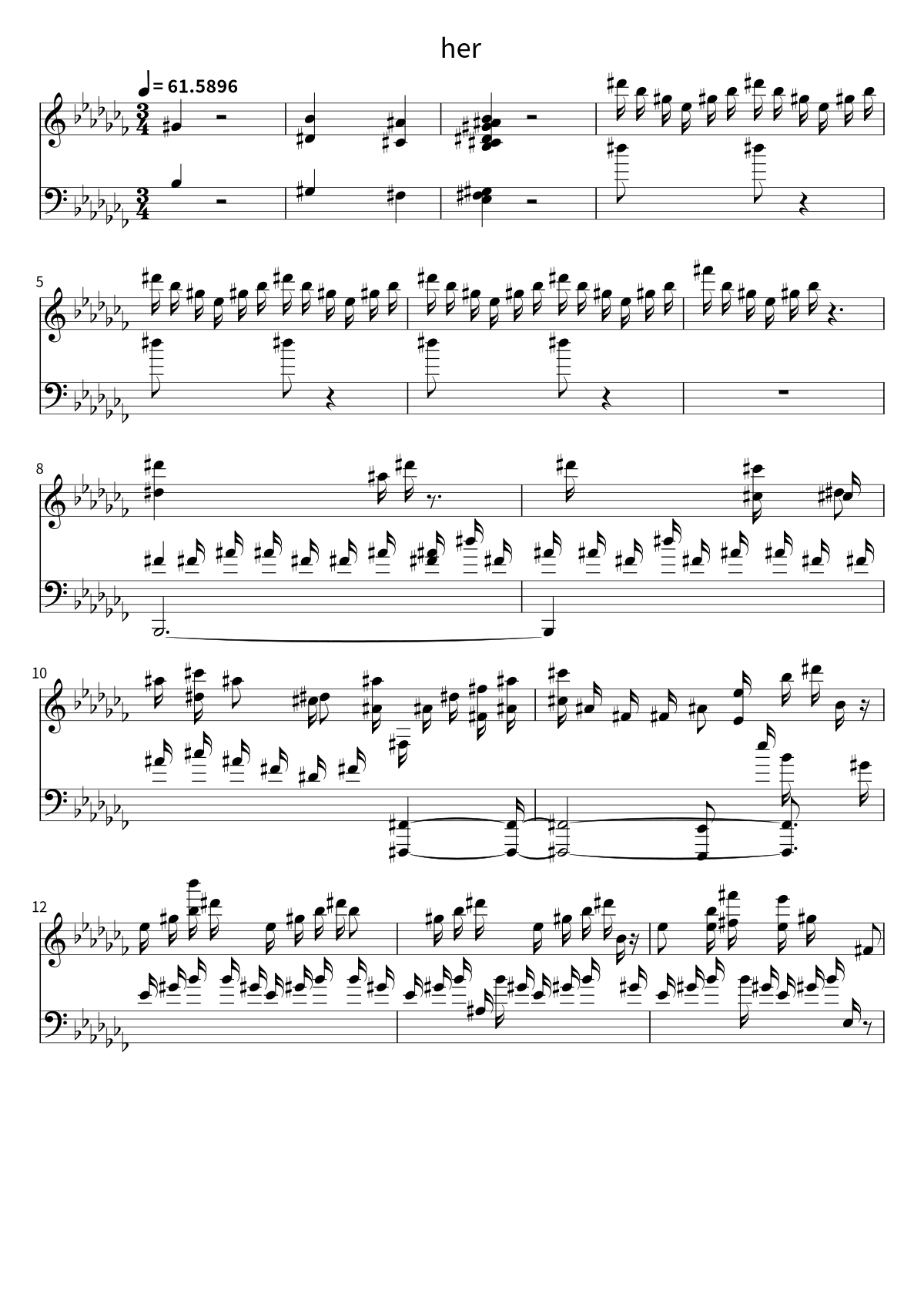 Primera página de la partitura de piano de her de JVKE