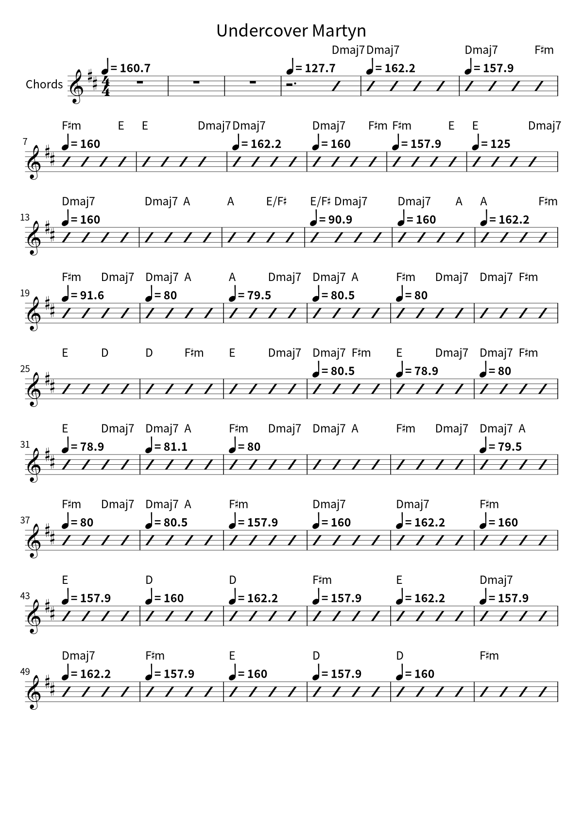 First page of the chord chart for Undercover Martyn by Two Door Cinema Club