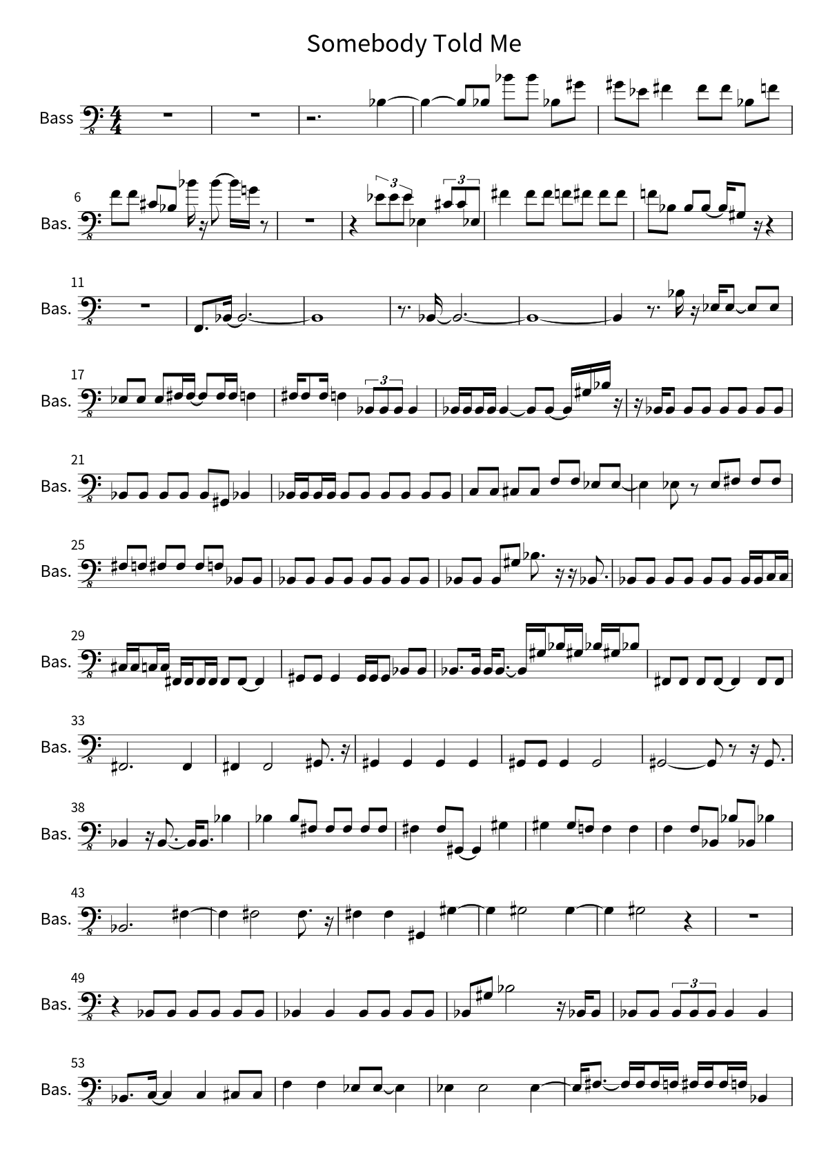 Primera página de la partitura de bajo de Somebody Told Me de The Killers