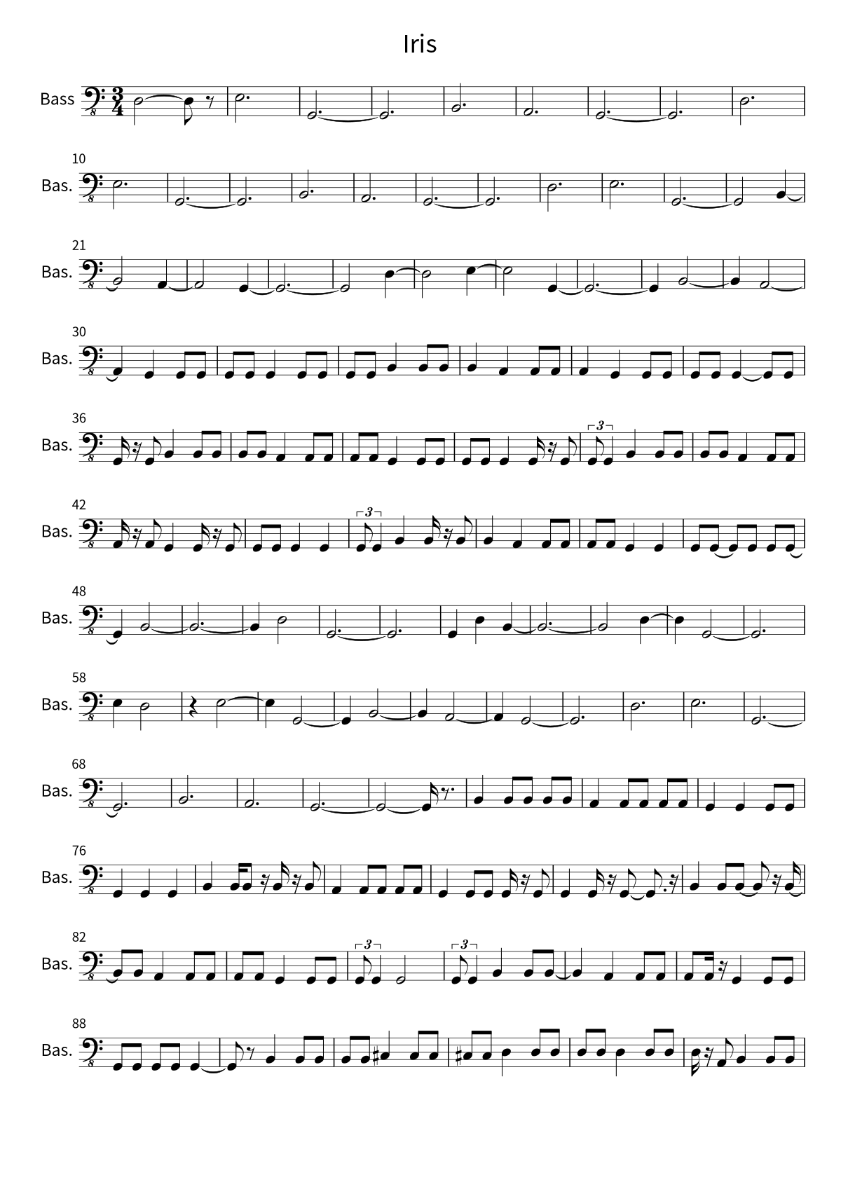 First page of the bass sheet music for Iris by The Goo Goo Dolls