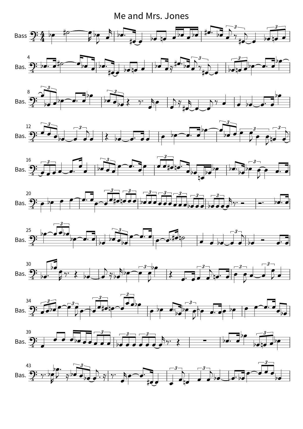 First page of the bass sheet music for Me and Mrs. Jones by Billy Paul