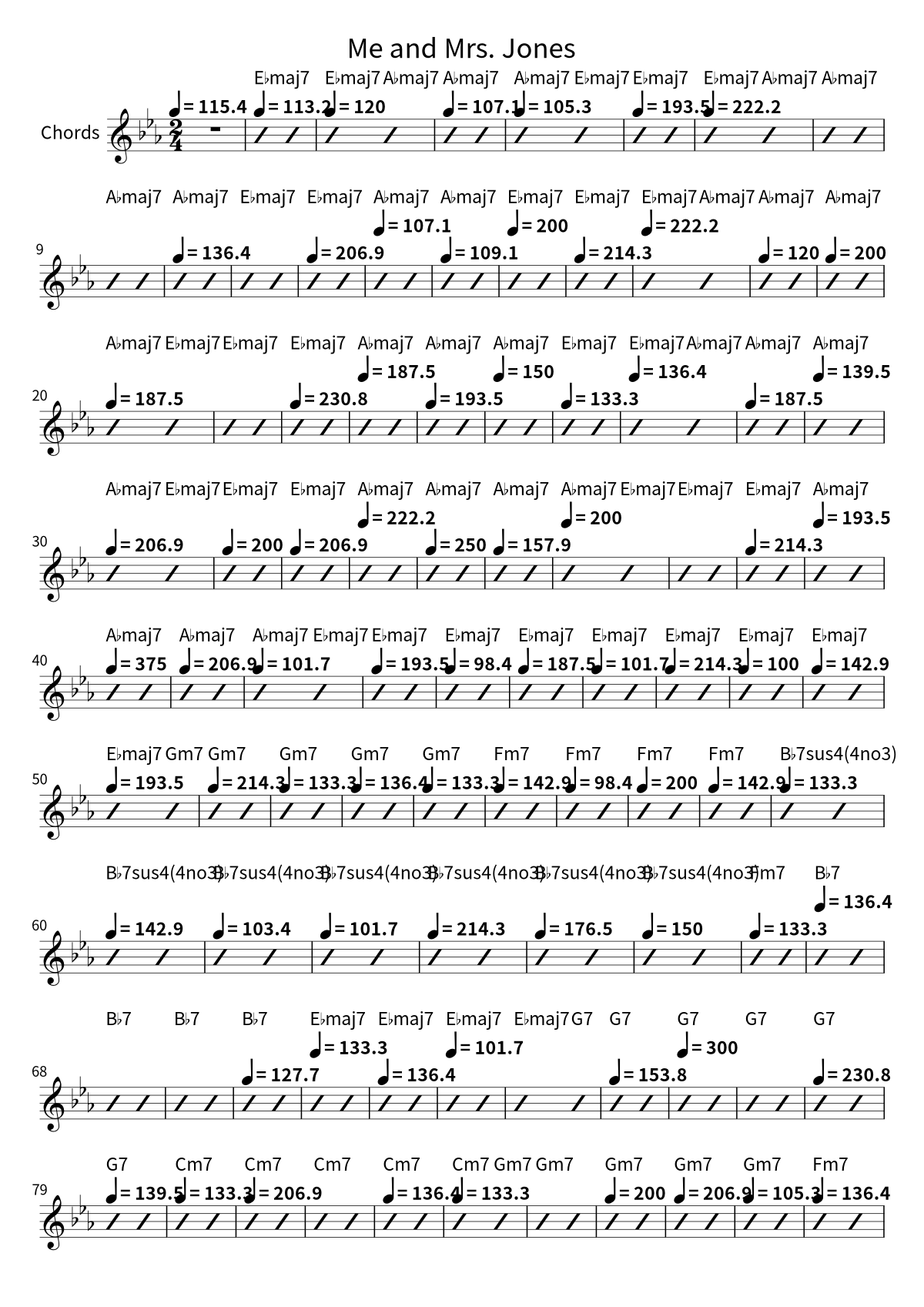 First page of the chord chart for Me and Mrs. Jones by Billy Paul
