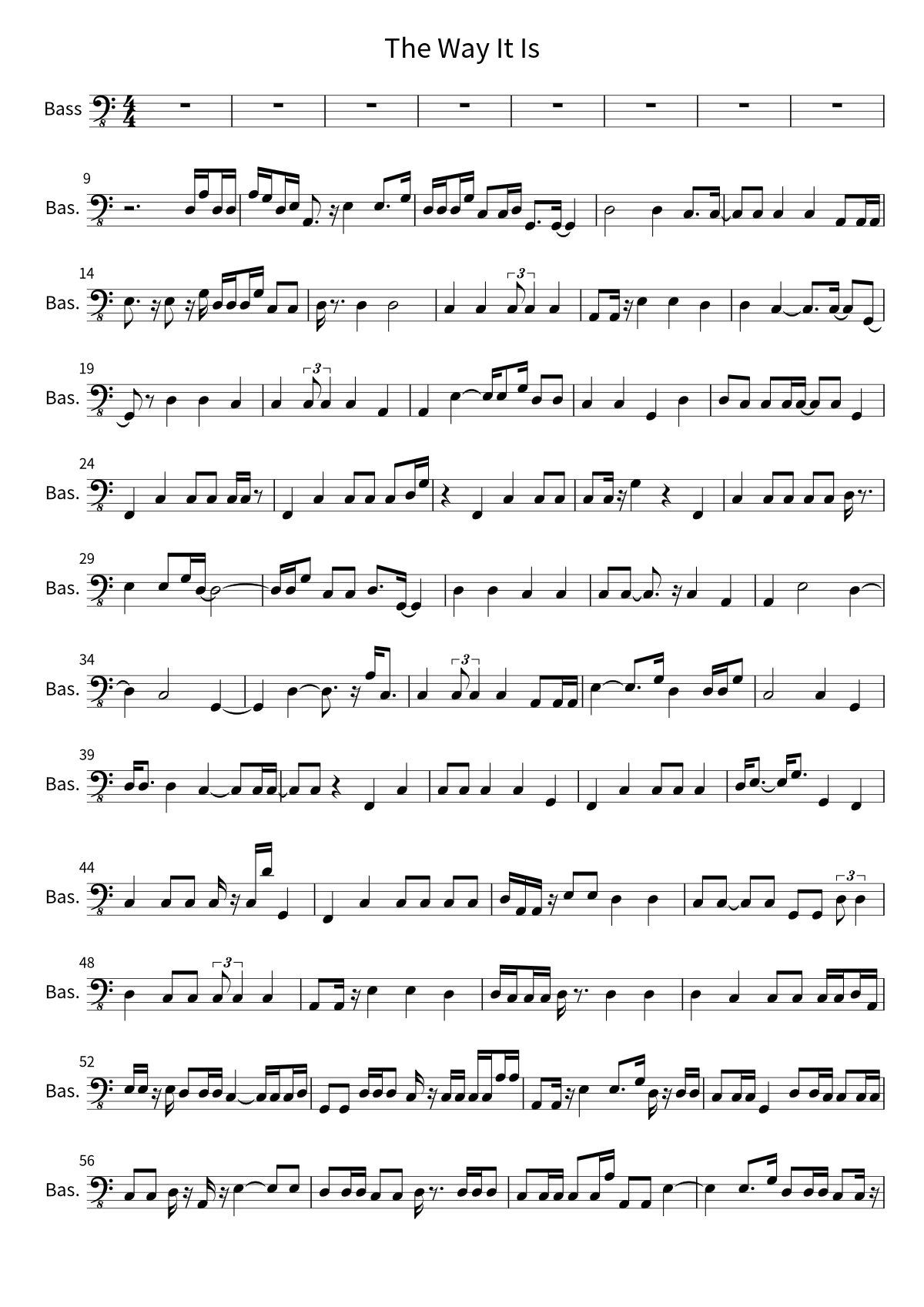 Primera página de la partitura de bajo de The Way It Is de Bruce Hornsby and the Range