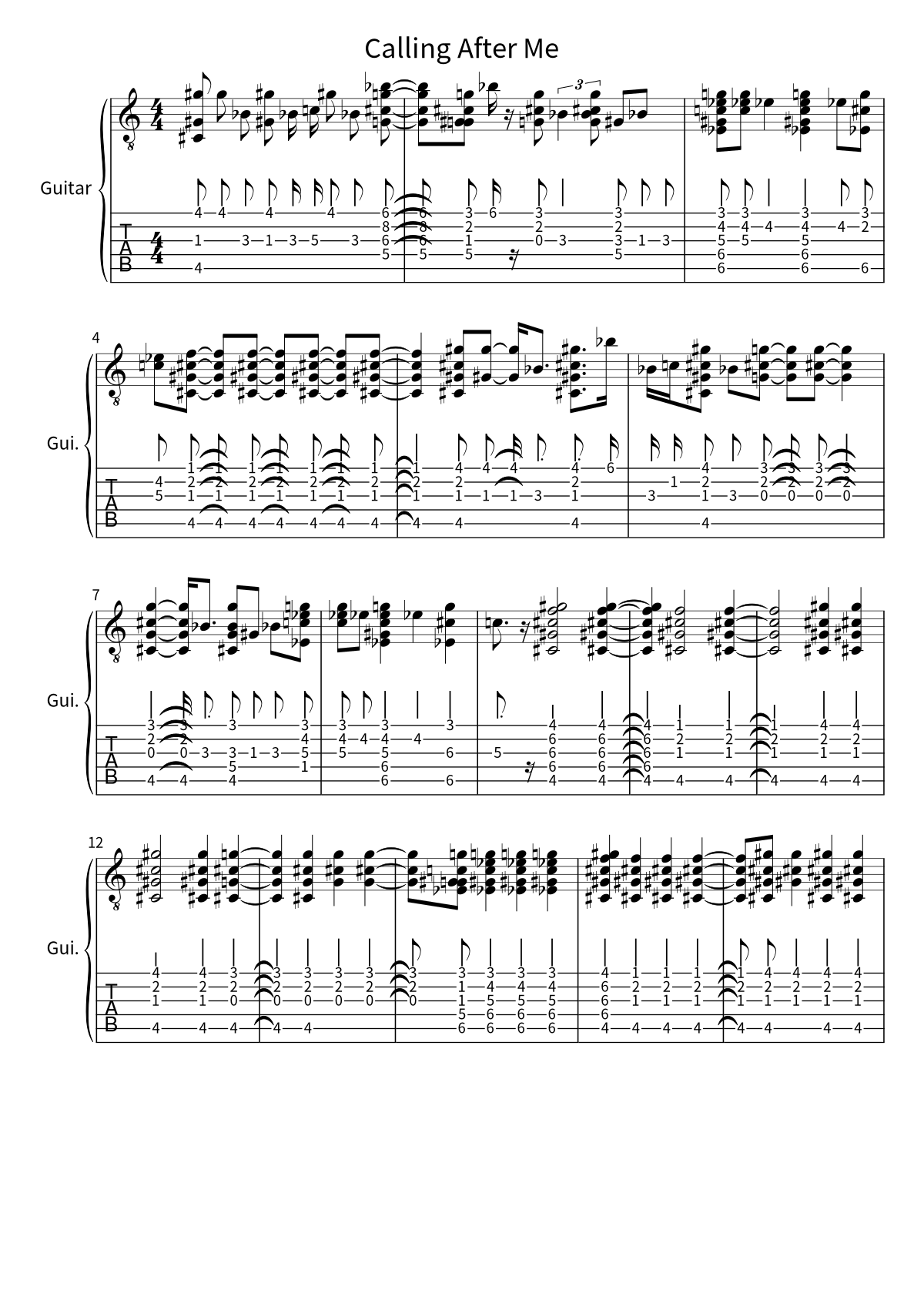 First page of the sheet music for Calling After Me by Wallows
