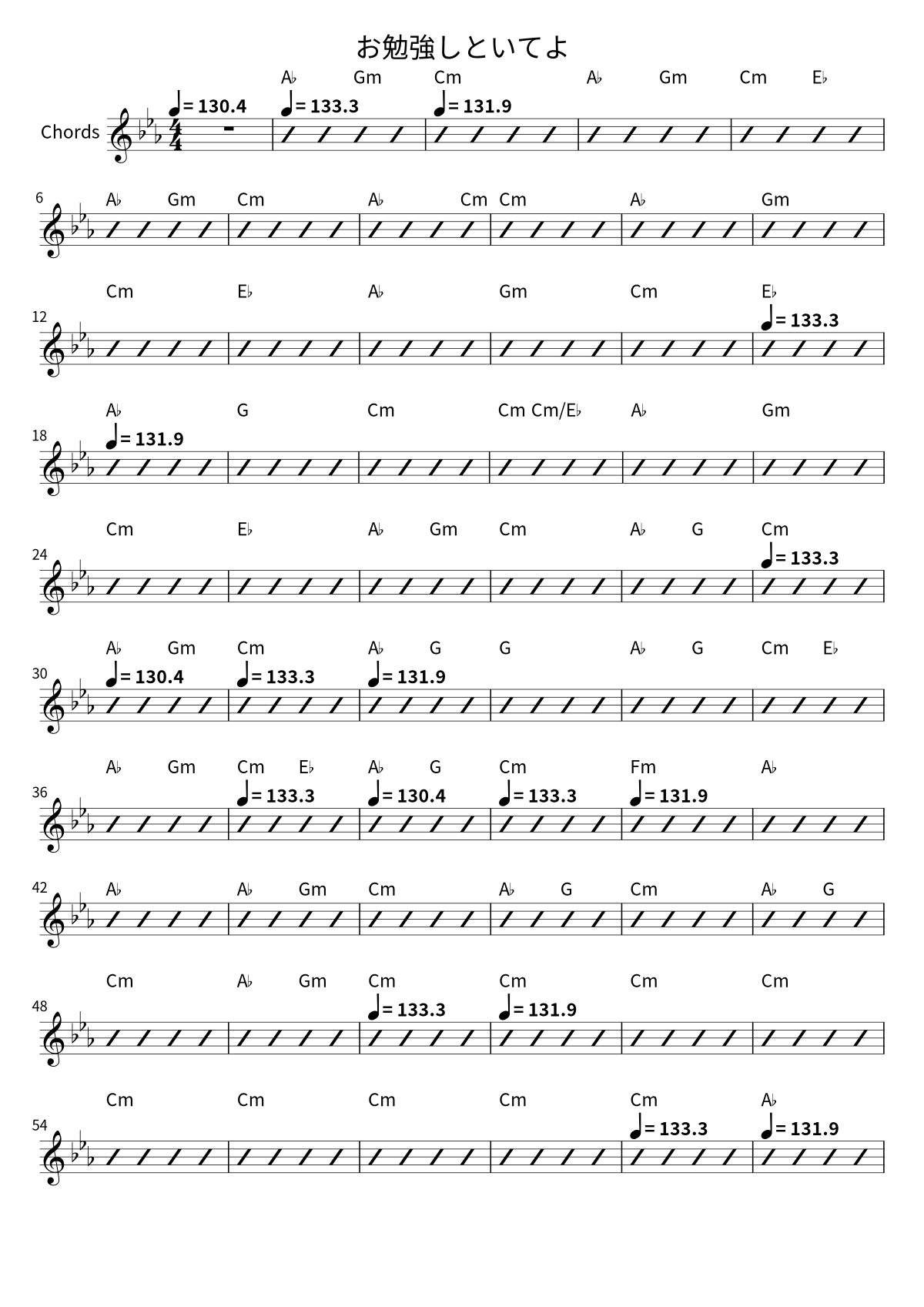 Primera página de la hoja de acordes de お勉強しといてよ de ZUTOMAYO