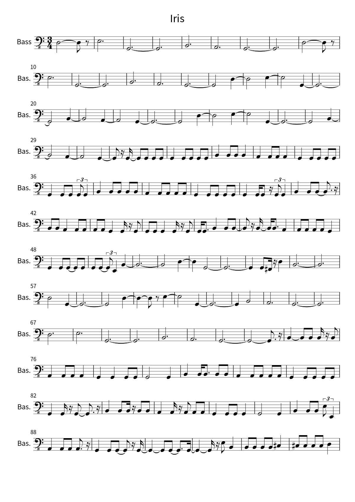 First page of the bass sheet music for Iris by The Goo Goo Dolls