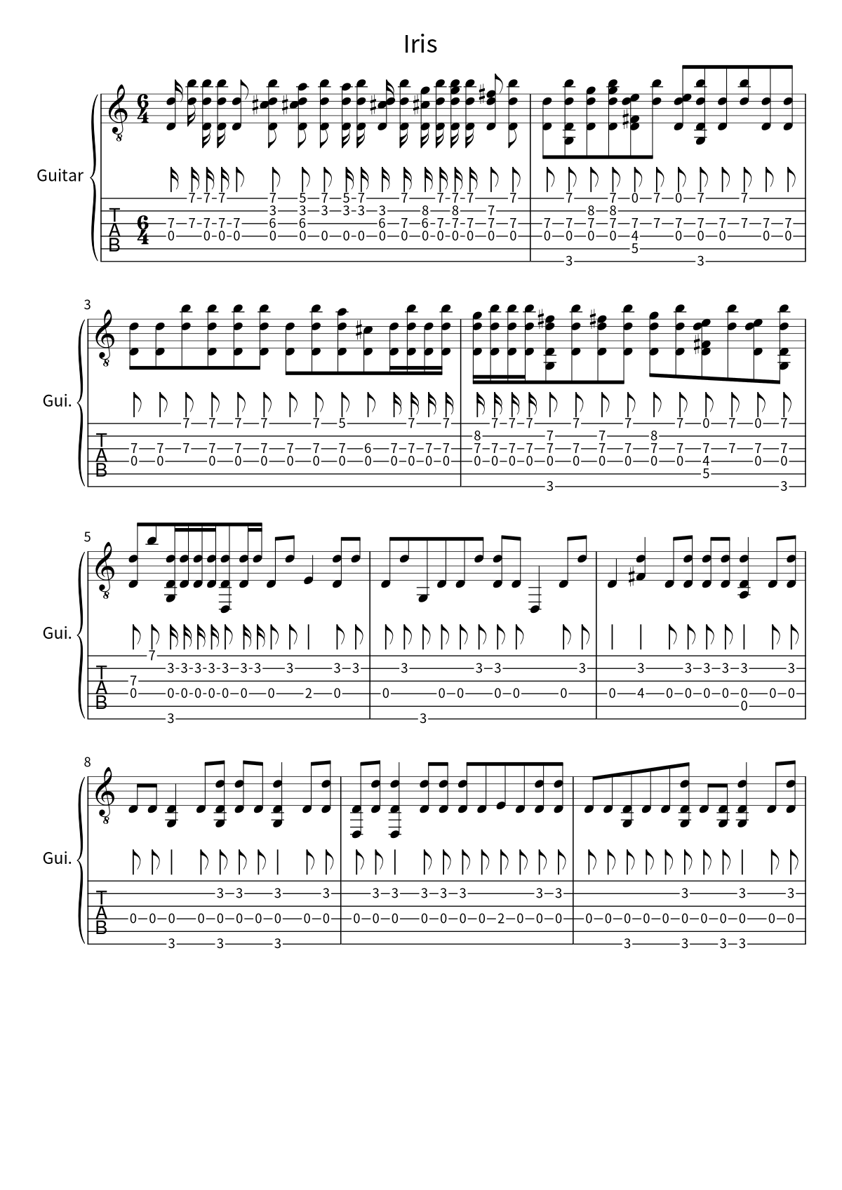 Primeira página da tablatura e partitura de guitarra de Iris, de The Goo Goo Dolls