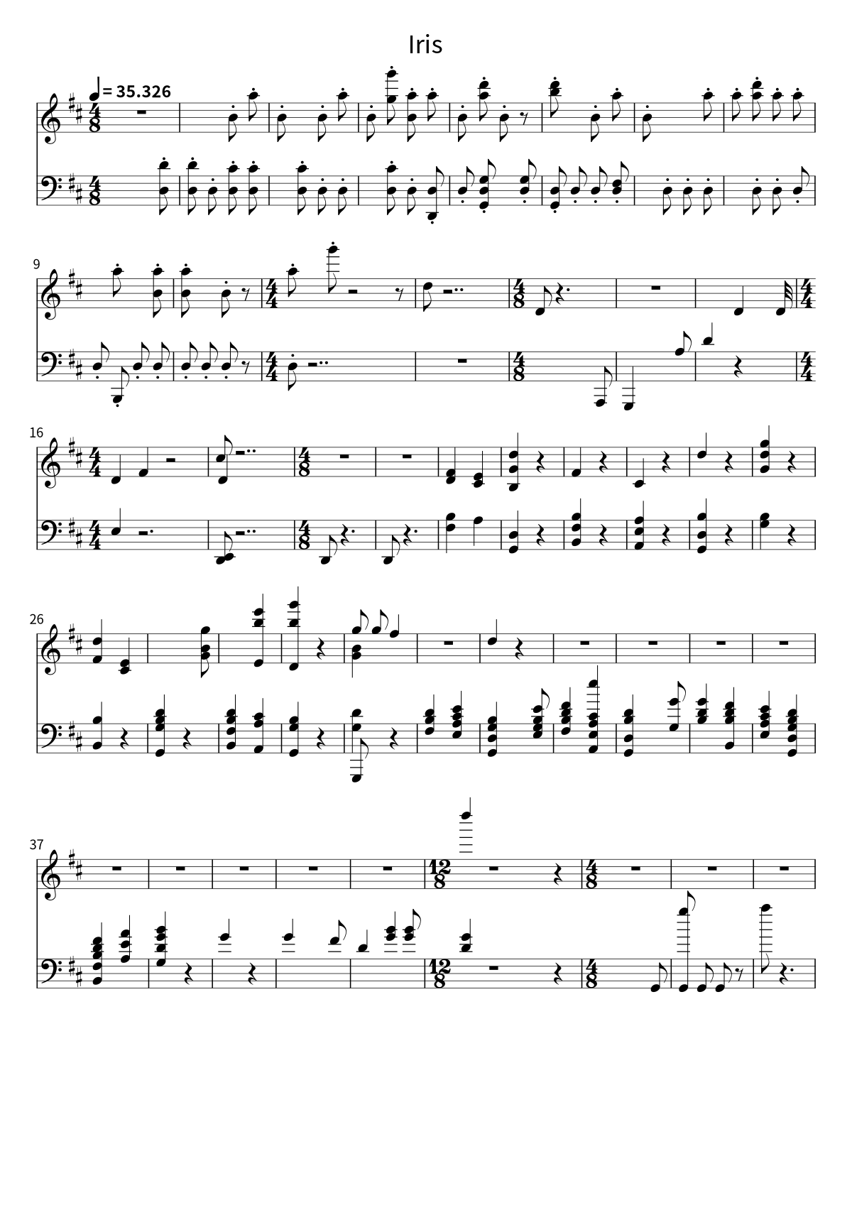Primera página de la partitura de Iris de The Goo Goo Dolls
