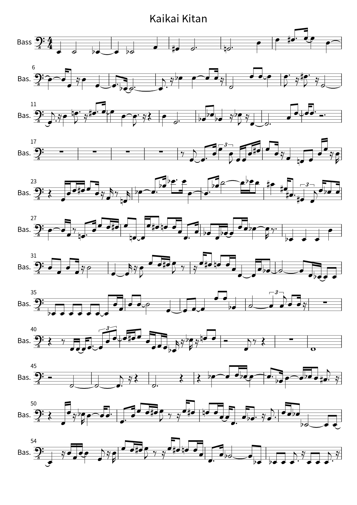 Primera página de la partitura de bajo de Kaikai Kitan de Eve