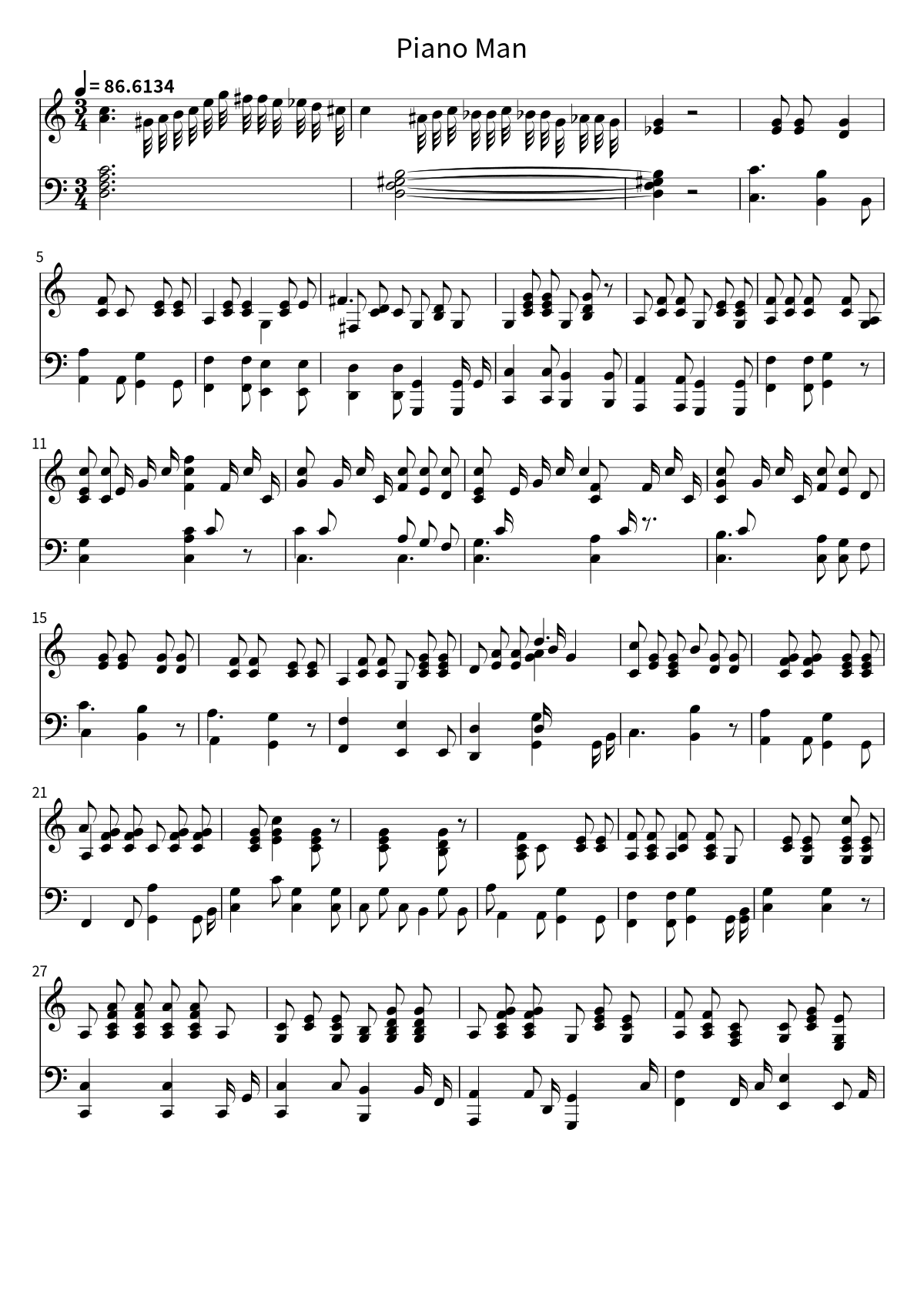 First page of the sheet music for Piano Man by Billy Joel
