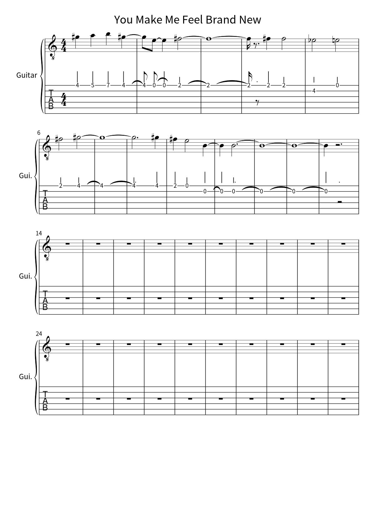 First page of the guitar tab and sheet music for You Make Me Feel Brand New by The Stylistics