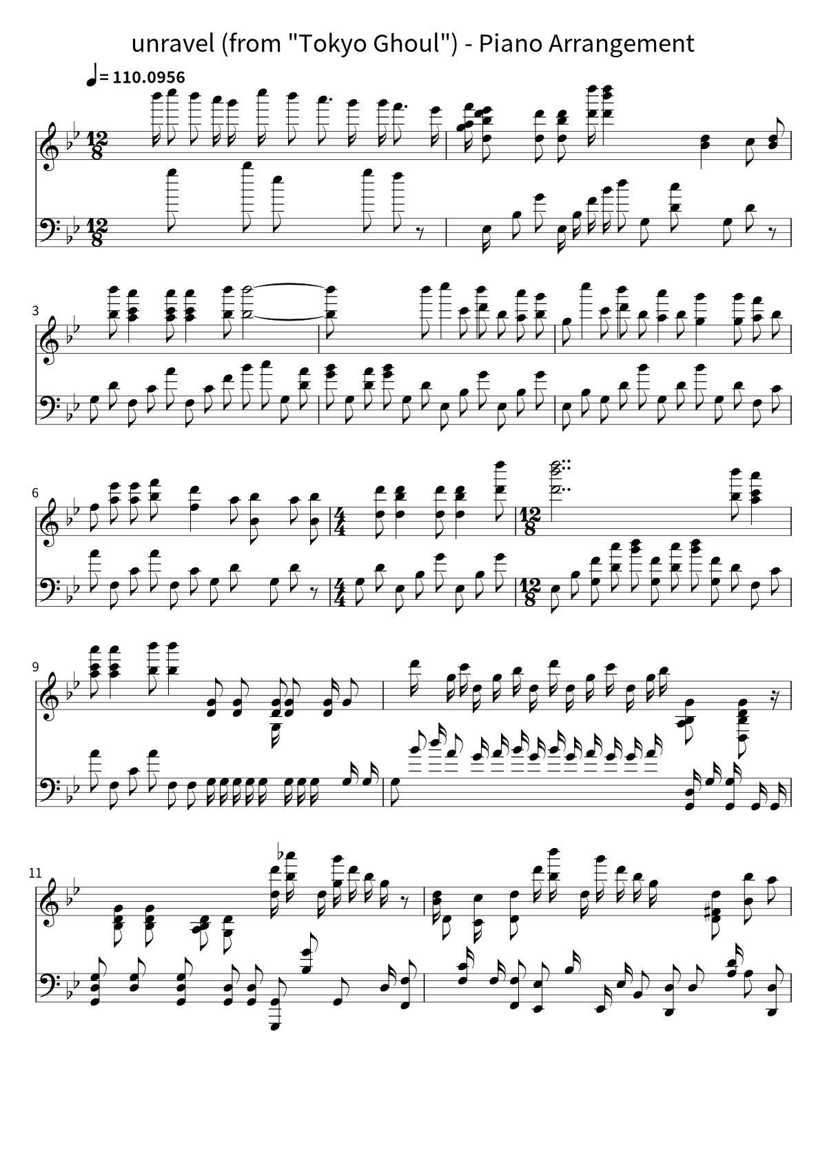 Primera página de la partitura de piano de unravel (from "Tokyo Ghoul") - Piano Arrangement de HalcyonMusic