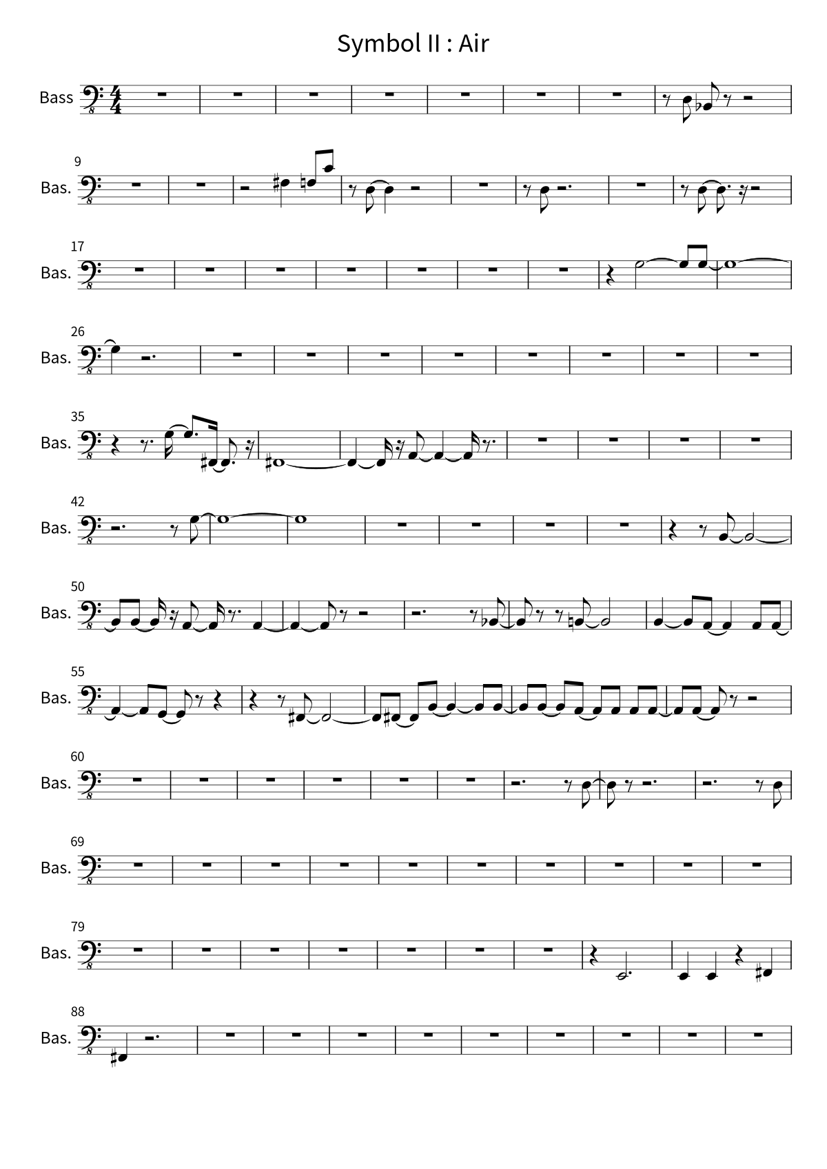 Primera página de la partitura de bajo de Symbol II : Air de Ave Mujica