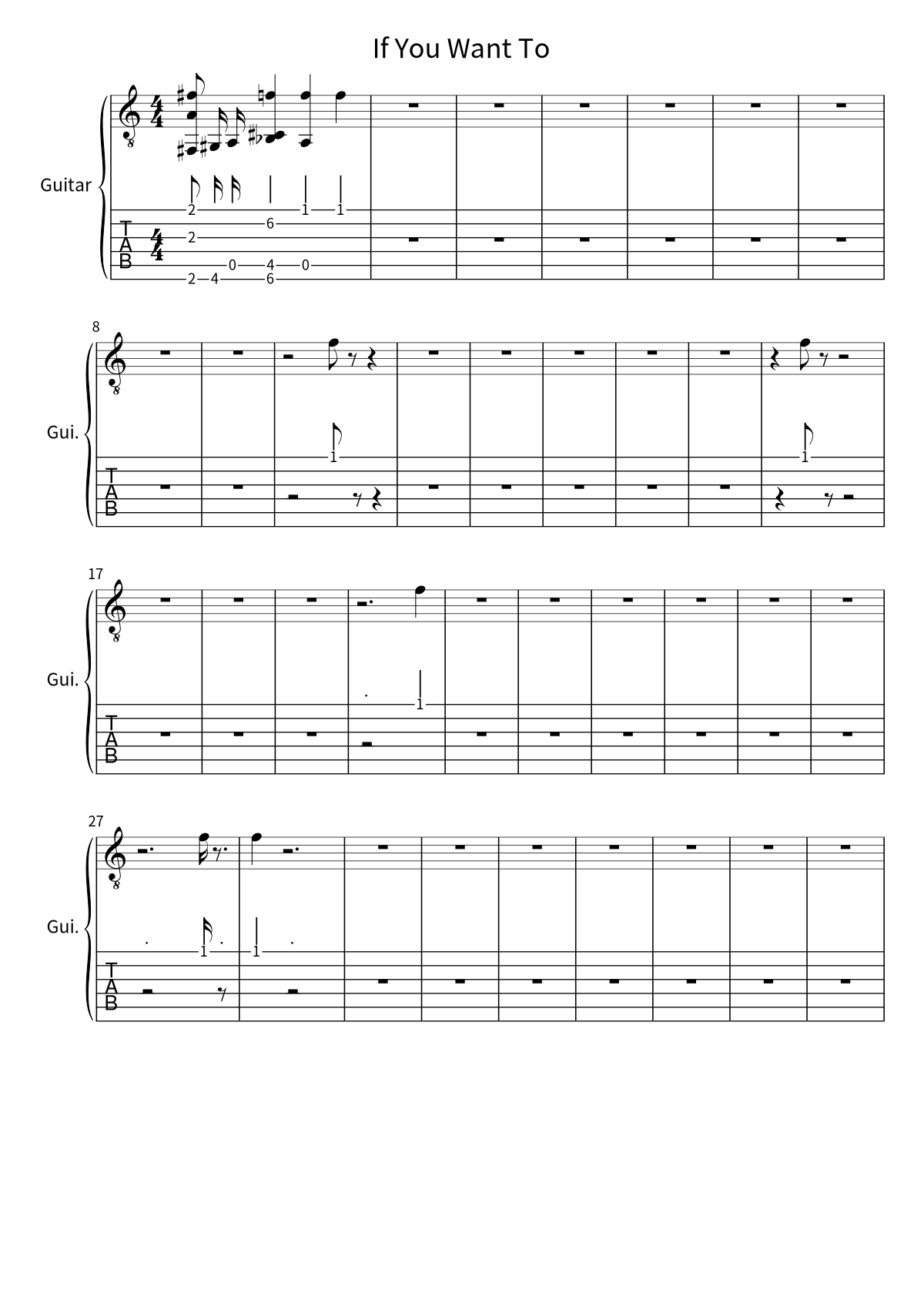 First page of the guitar tab and sheet music for If You Want To by beabadoobee
