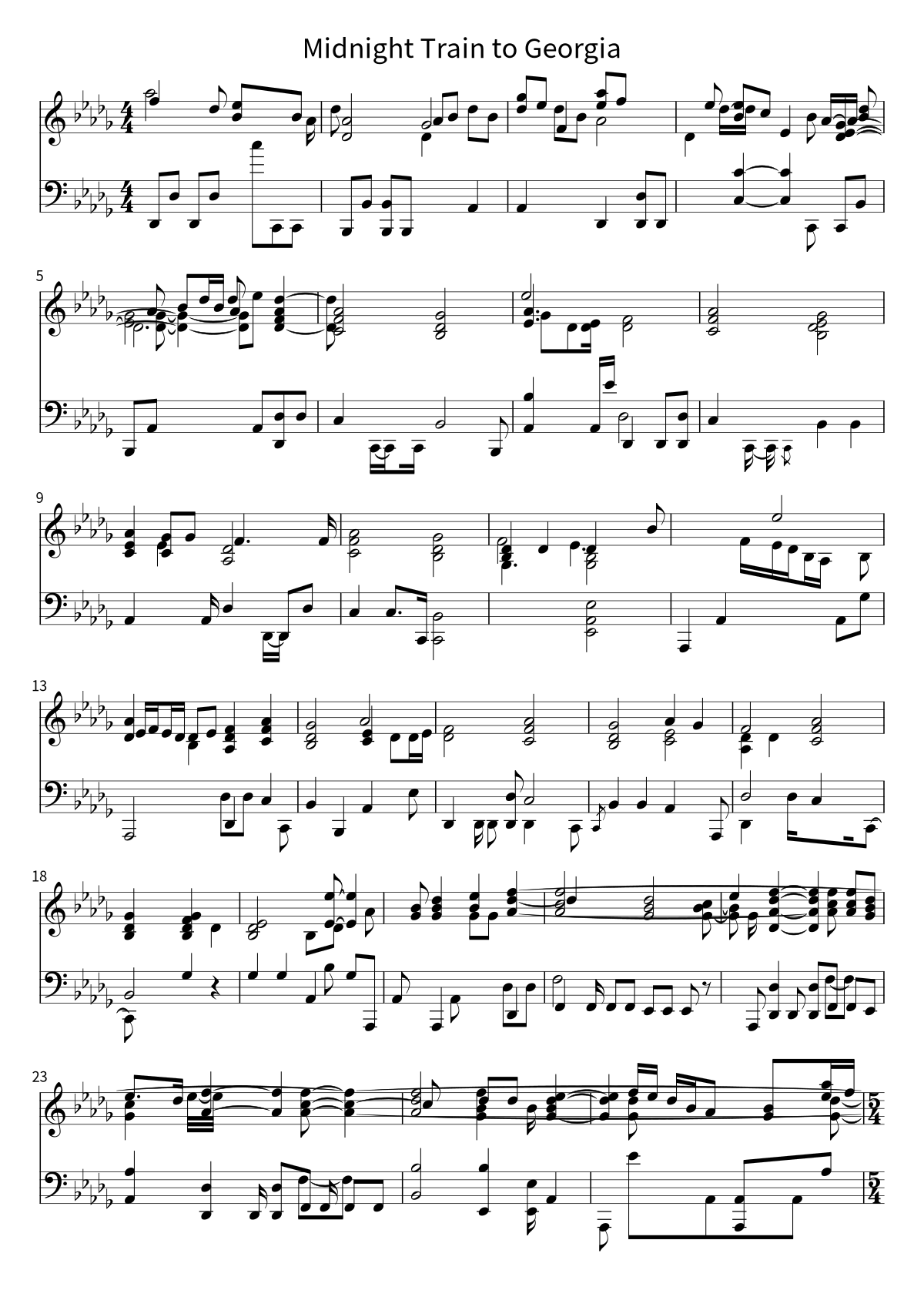 Primeira página da partitura de piano de Midnight Train to Georgia, de Gladys Knight & The Pips