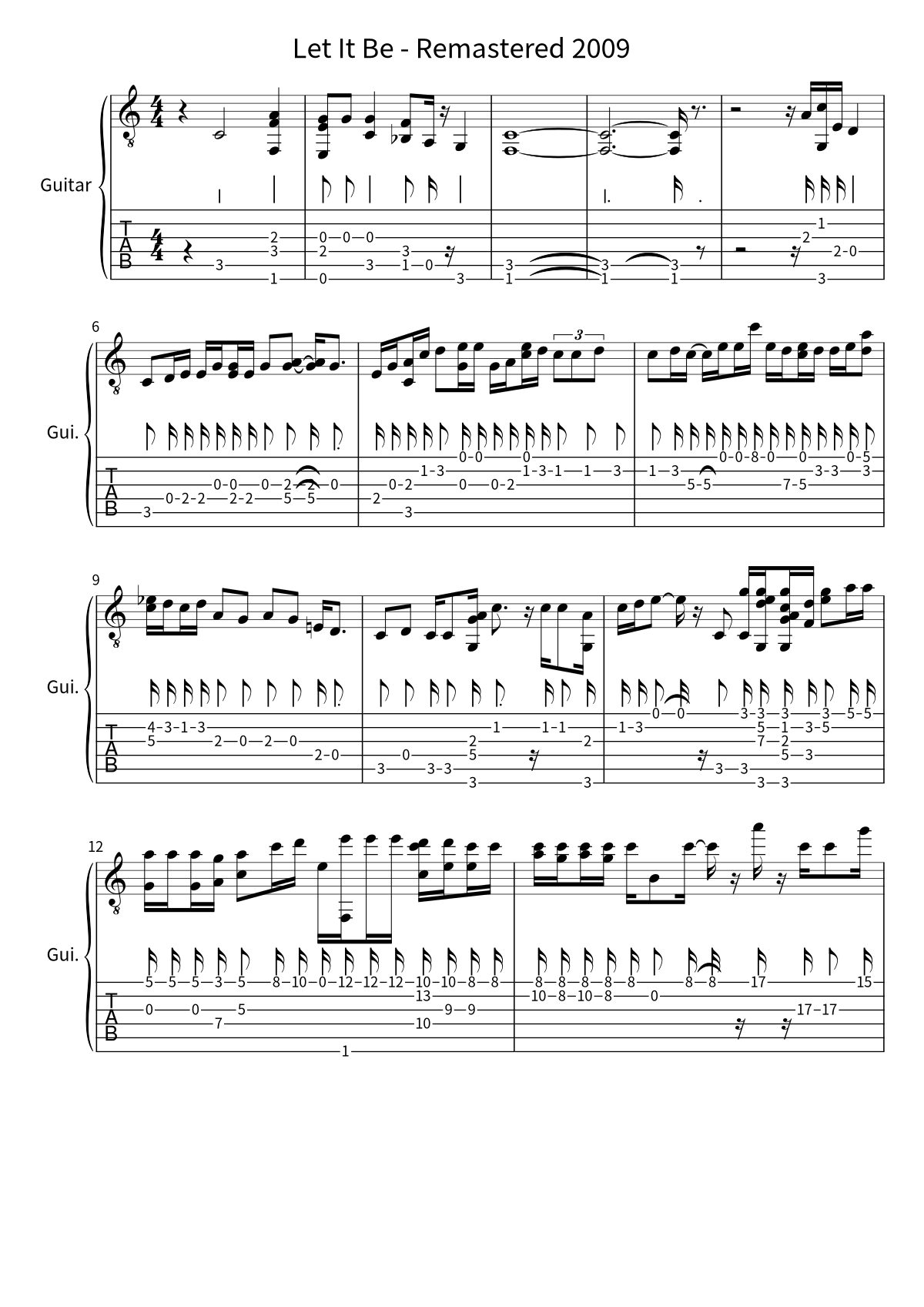 First page of the guitar tab and sheet music for Let It Be - Remastered 2009 by The Beatles