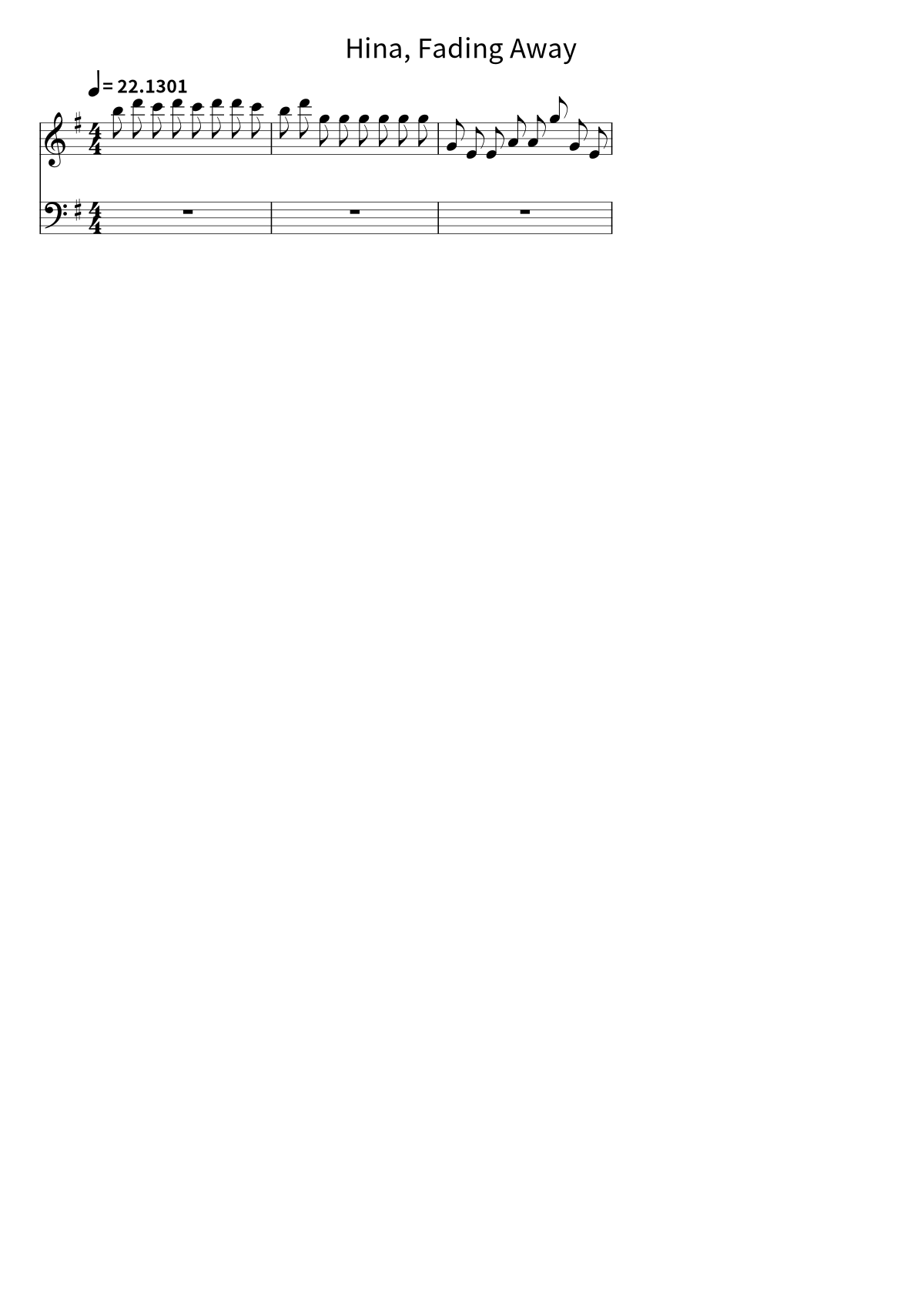Primera página de la partitura de piano de Hina, Fading Away de RADWIMPS