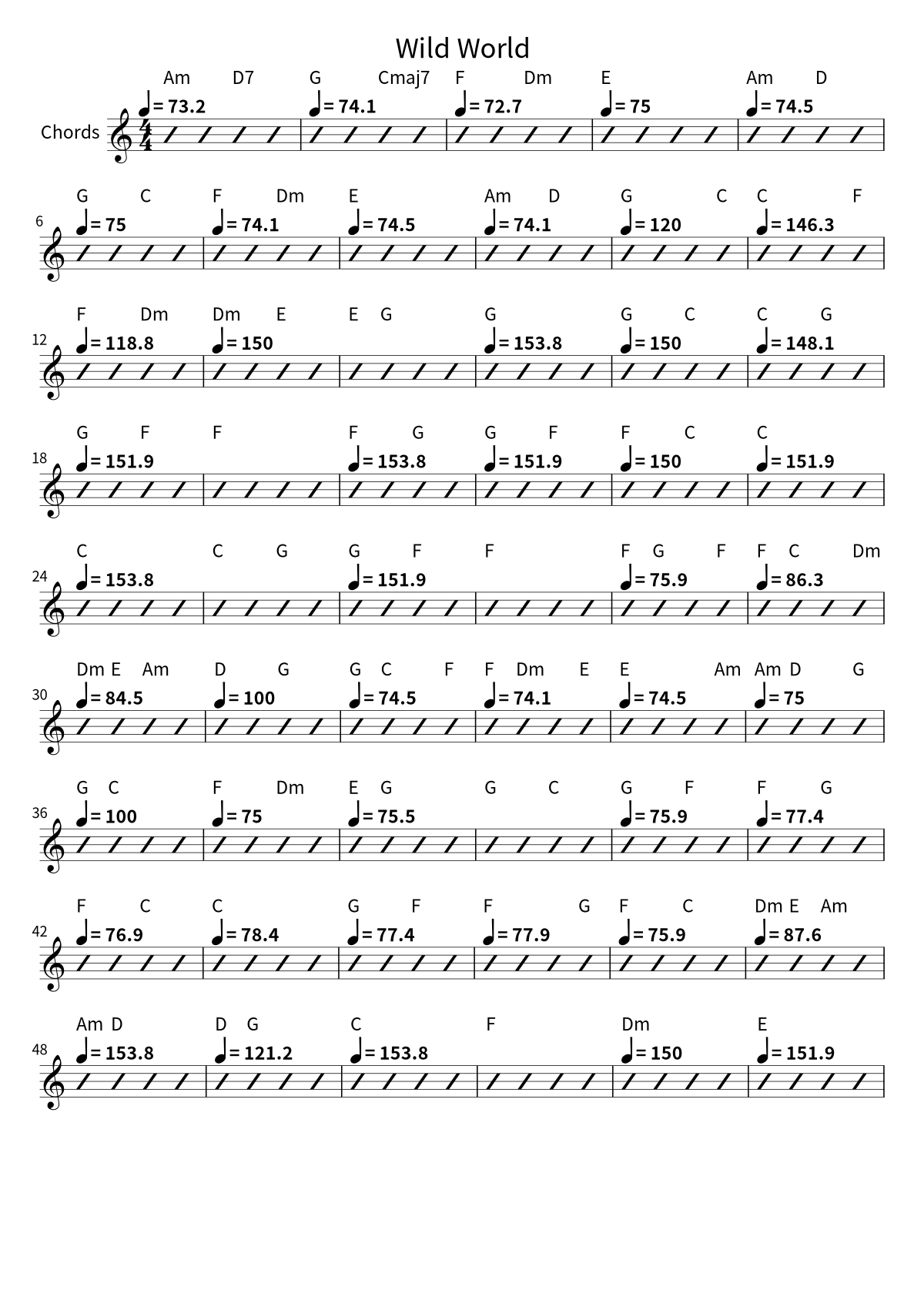 Primera página de la hoja de acordes de Wild World de Yusuf / Cat Stevens