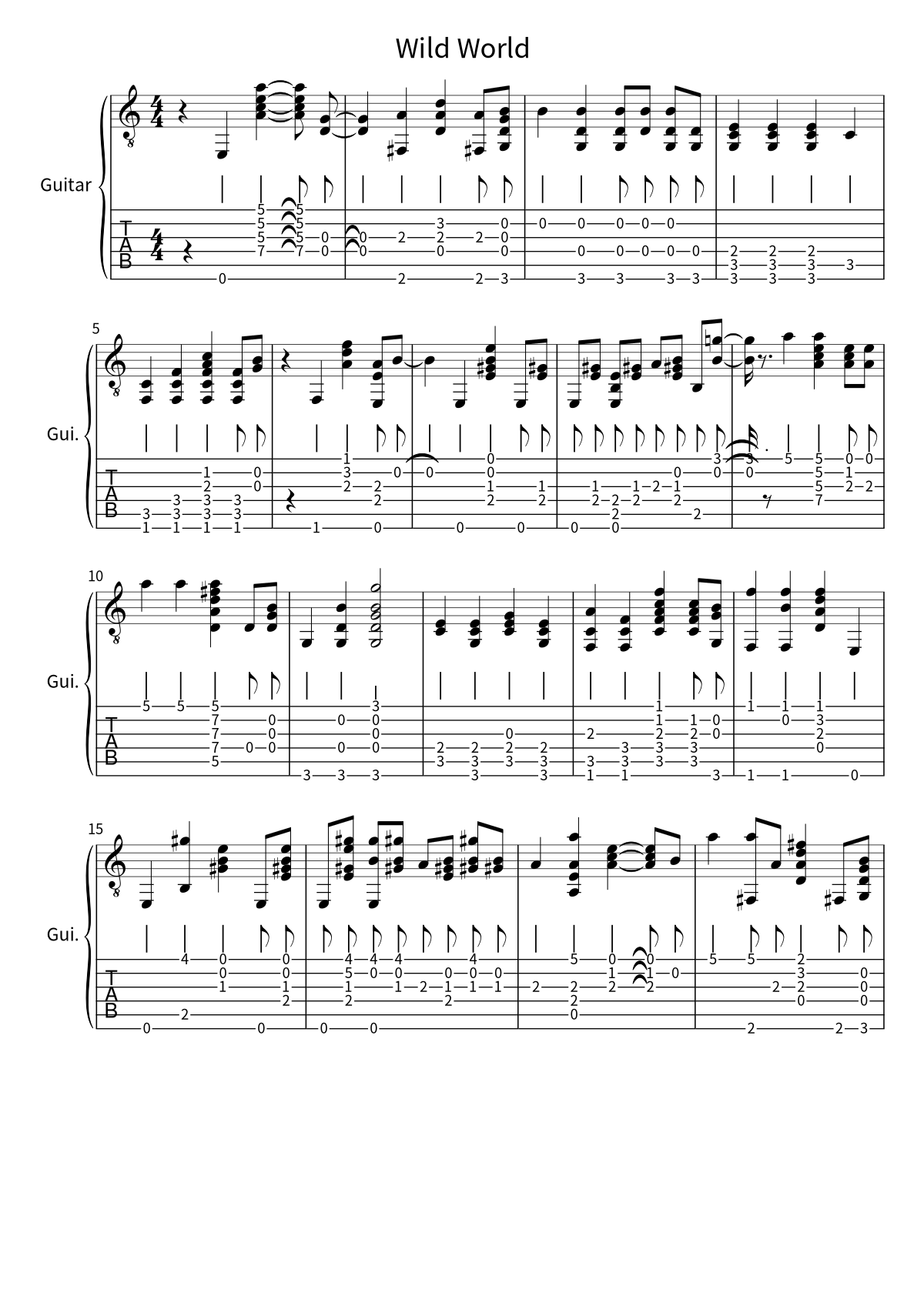«Wild World» (Yusuf / Cat Stevens): табы и ноты для гитары, страница 1