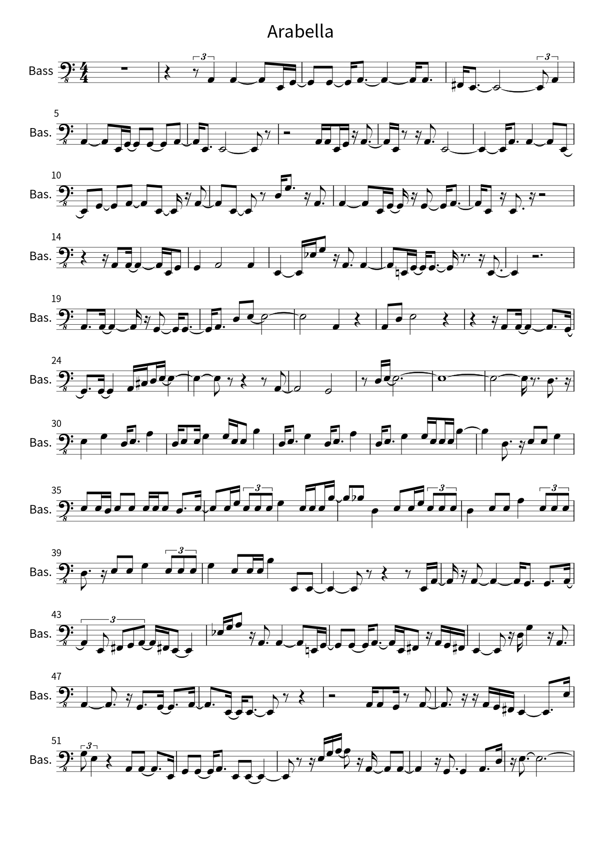 Primera página de la partitura de bajo de Arabella de Arctic Monkeys