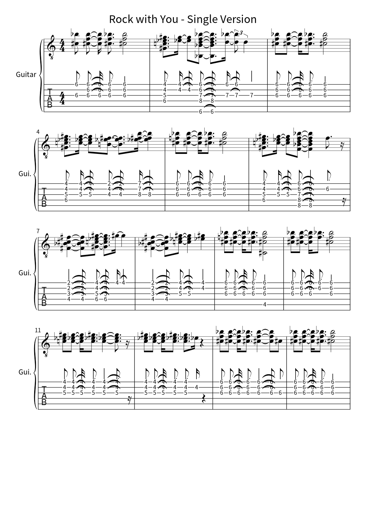 Michael Jackson《Rock with You - Single Version》吉他譜第 1 頁