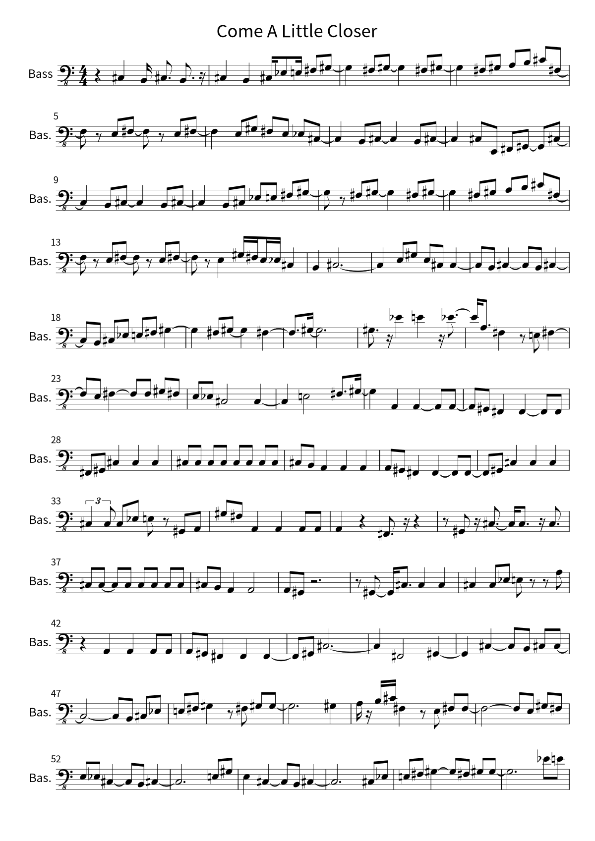 First page of the bass sheet music for Come A Little Closer by Cage The Elephant