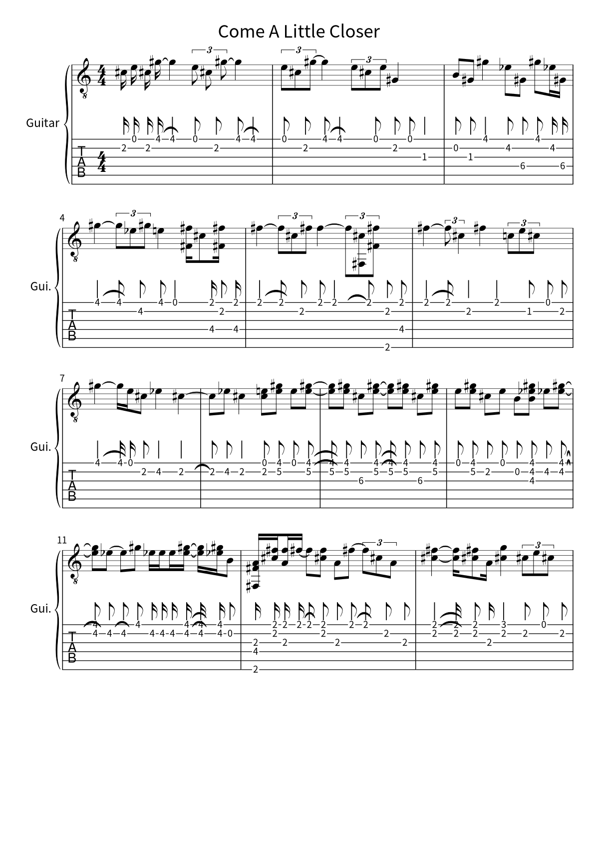 Primeira página da partitura de Come A Little Closer, de Cage The Elephant