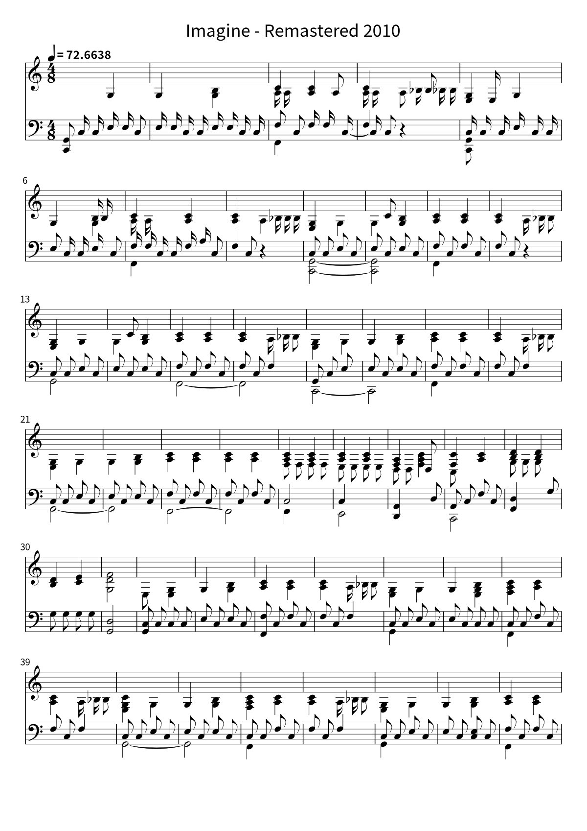 First page of the sheet music for Imagine - Remastered 2010 by John Lennon