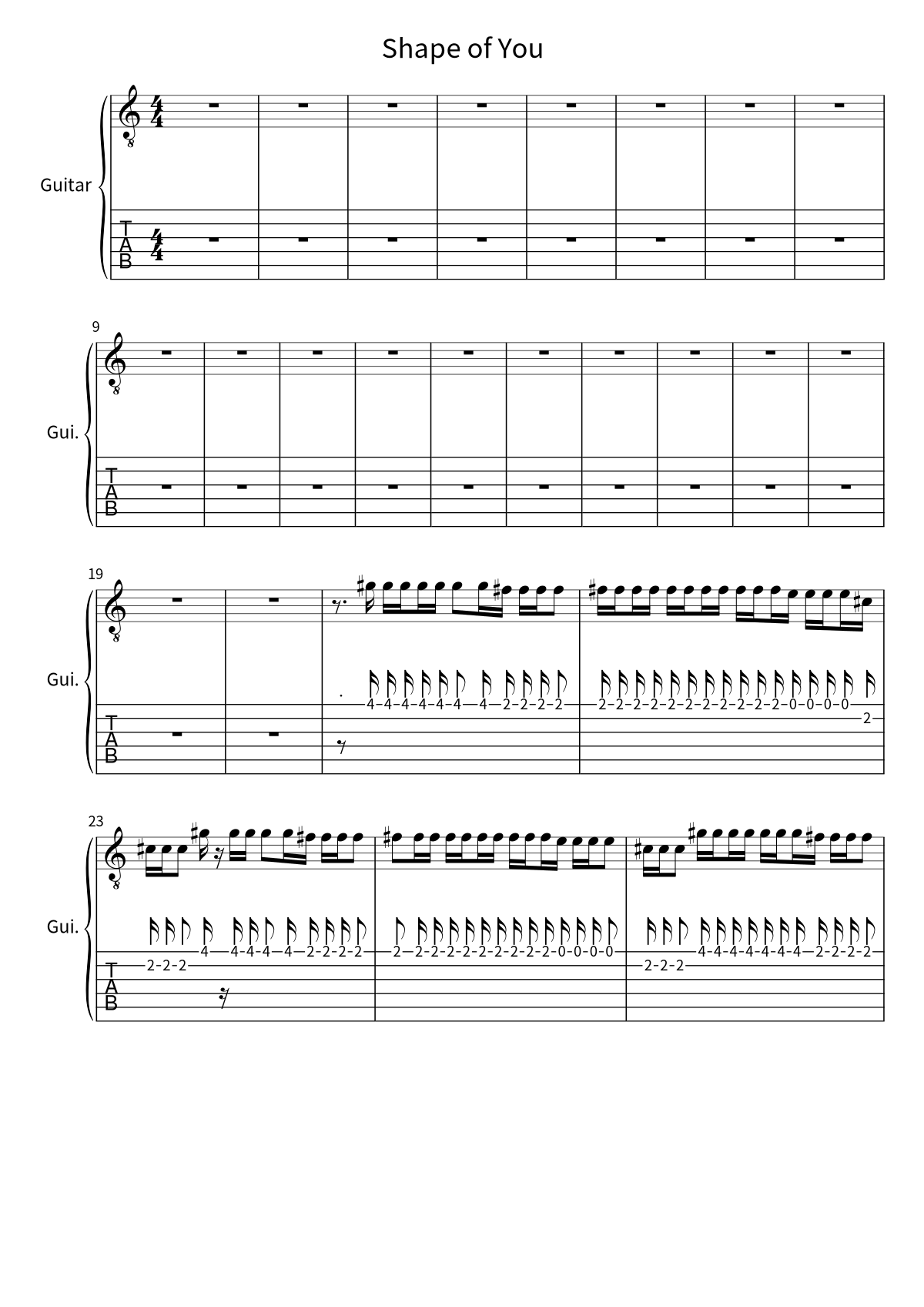 Primeira página da partitura de Shape of You, de Ed Sheeran