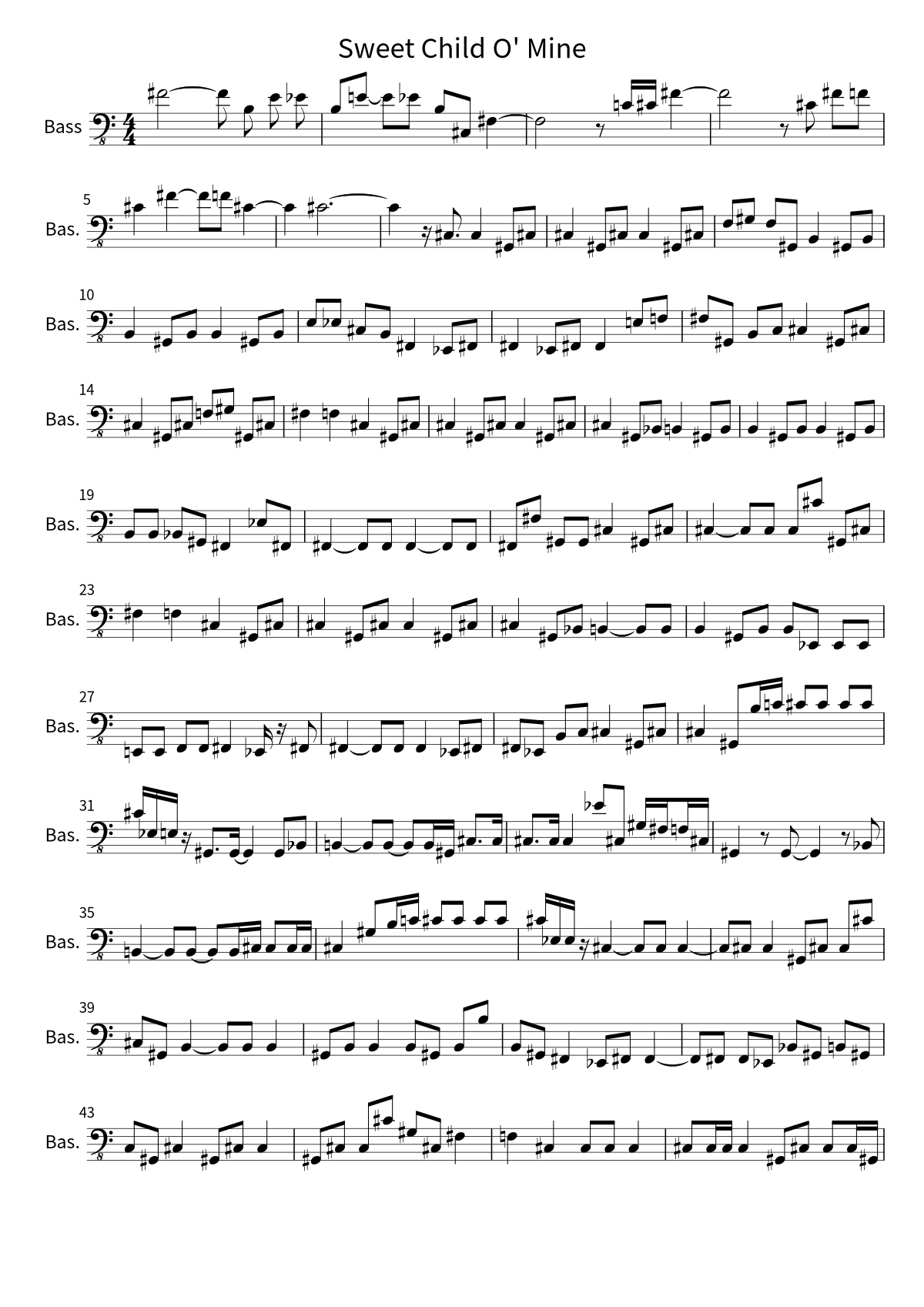 Guns N' Roses《Sweet Child O' Mine》贝斯谱第 1 页