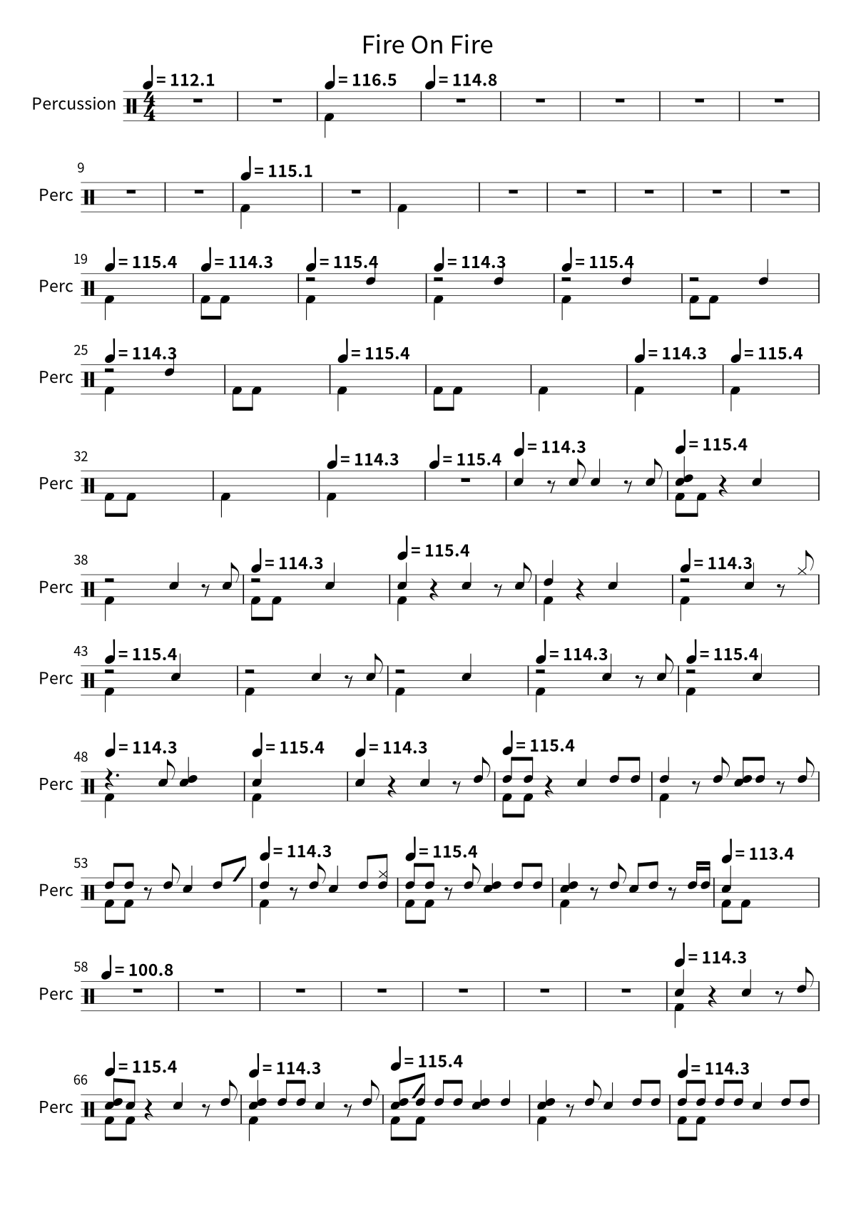 Primera página de la partitura de batería de Fire On Fire de Sam Smith