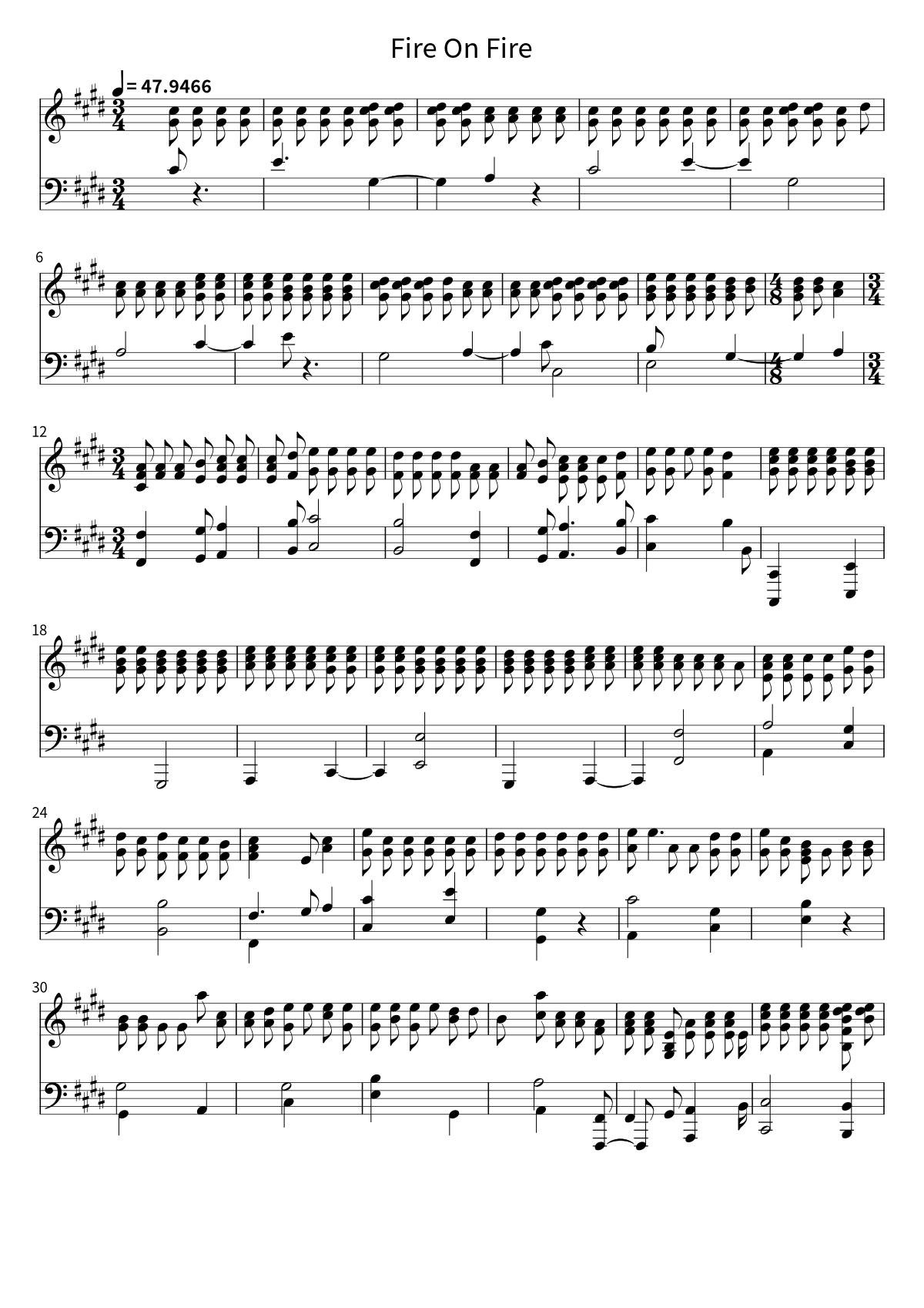 Primera página de la partitura de Fire On Fire de Sam Smith