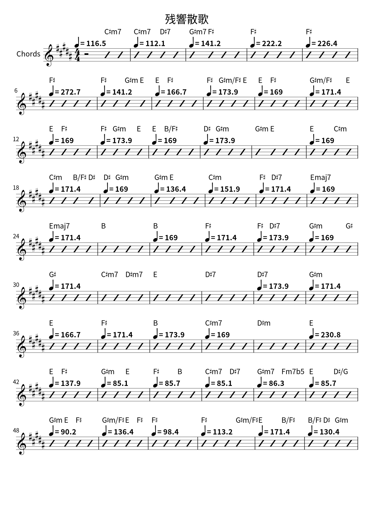 First page of the chord chart for 残響散歌 by Aimer
