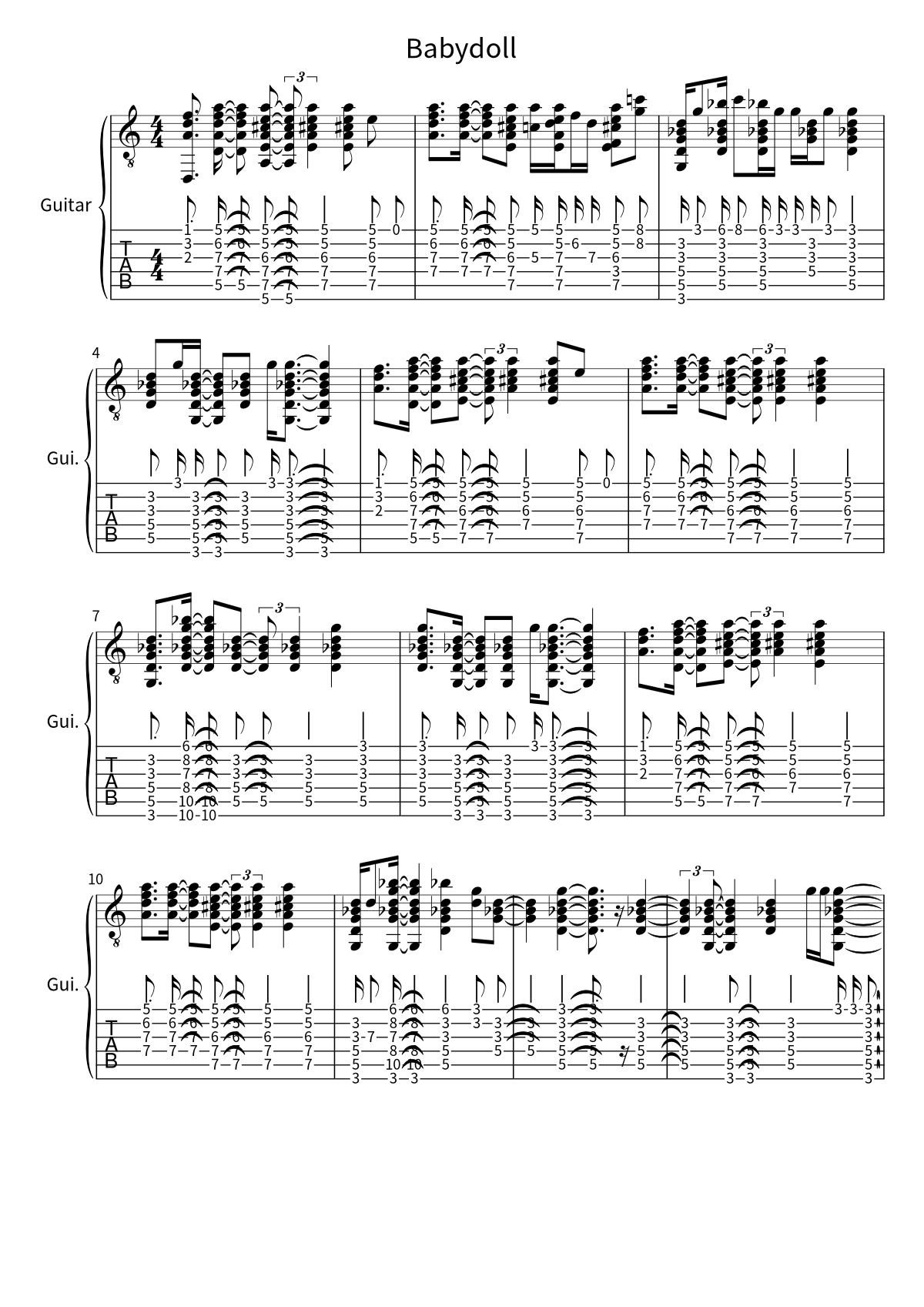 Primera página de la partitura de Babydoll de Dominic Fike